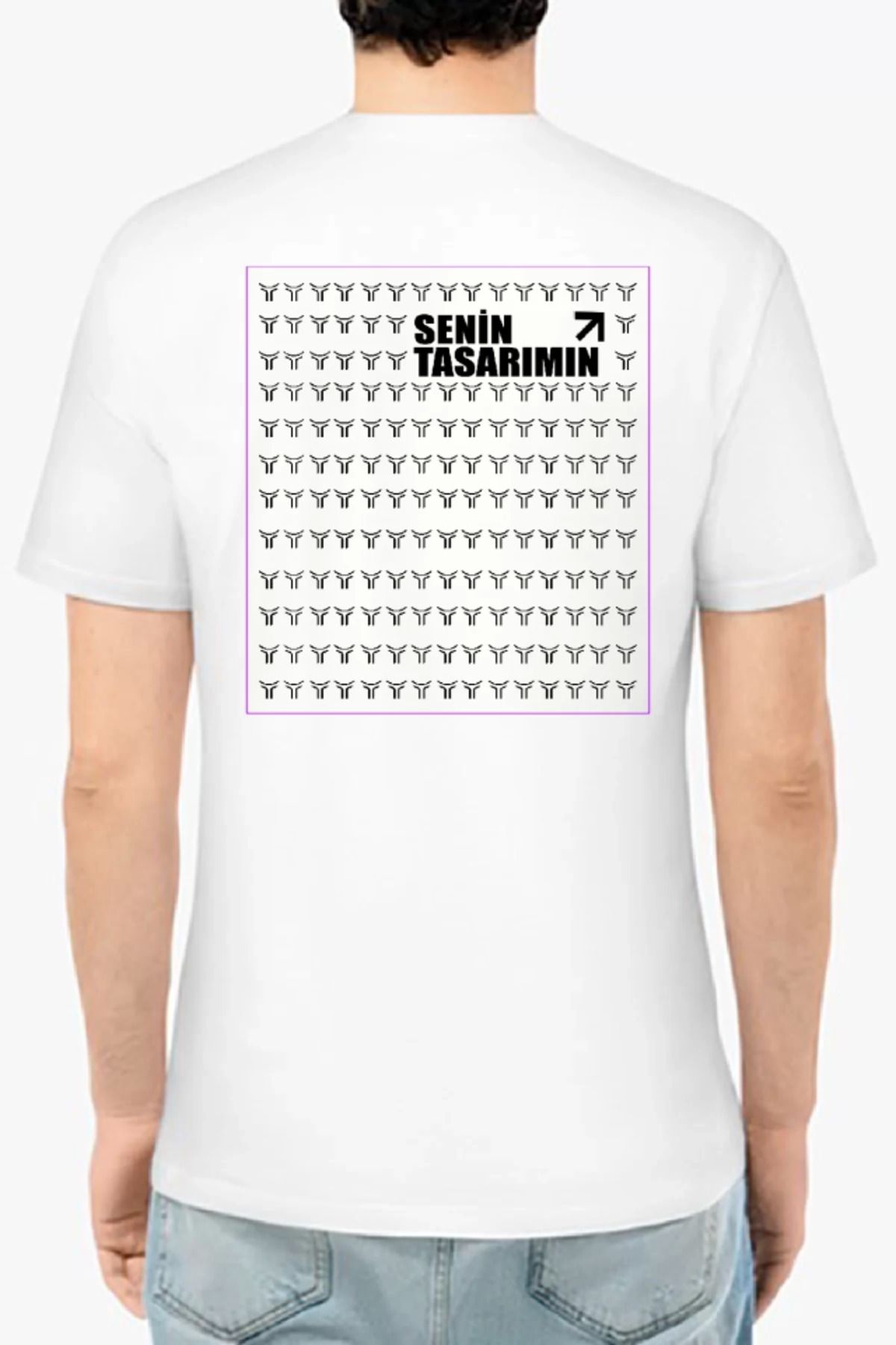 Edolika 24/1 Düz Ön Arka Sizin Tasarımınız Oversize T-shirt - Beyaz