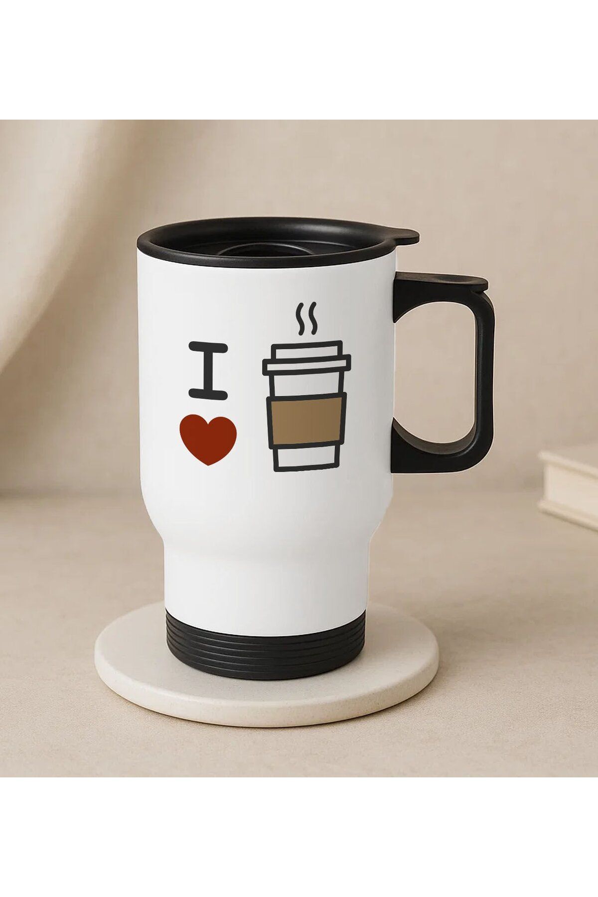 Bk Gift Coffee Tasarımlı Kulplu Beyaz Çelik Bardak Termos Mug 450ml-3, Sevgiliye Hediye, Arkadaşa He