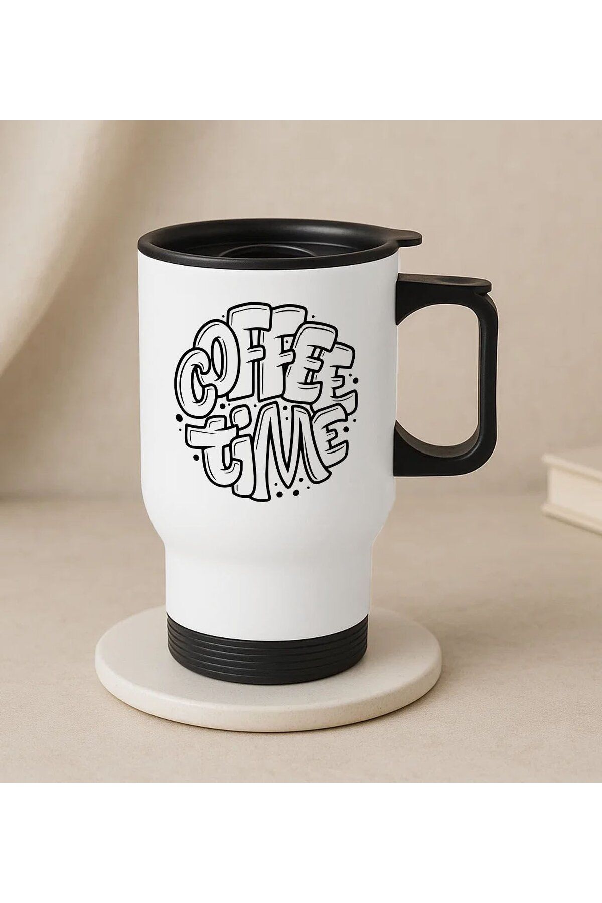 Bk Gift Coffee Tasarımlı Kulplu Beyaz Çelik Bardak Termos Mug 450ml-5, Sevgiliye Hediye, Arkadaşa He