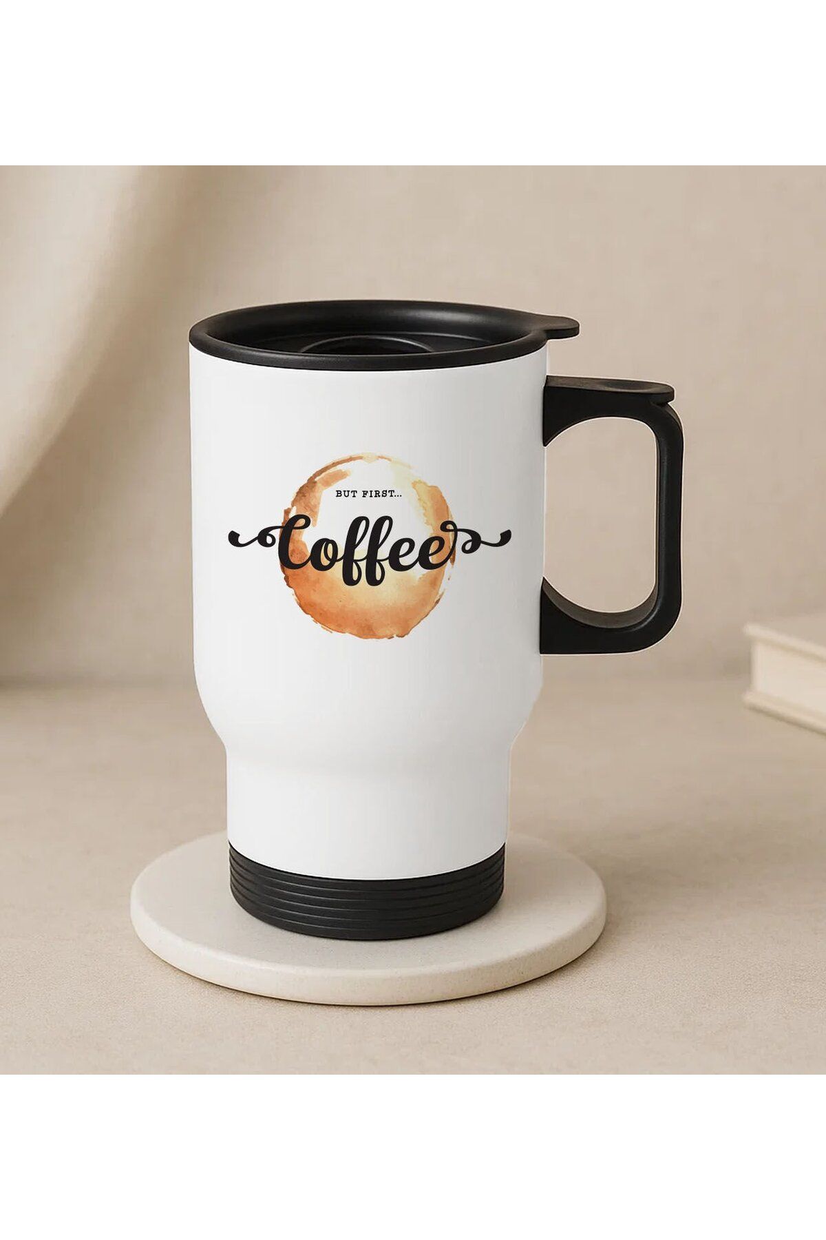 Bk Gift Coffee Tasarımlı Kulplu Beyaz Çelik Bardak Termos Mug 450ml-2, Sevgiliye Hediye, Arkadaşa He