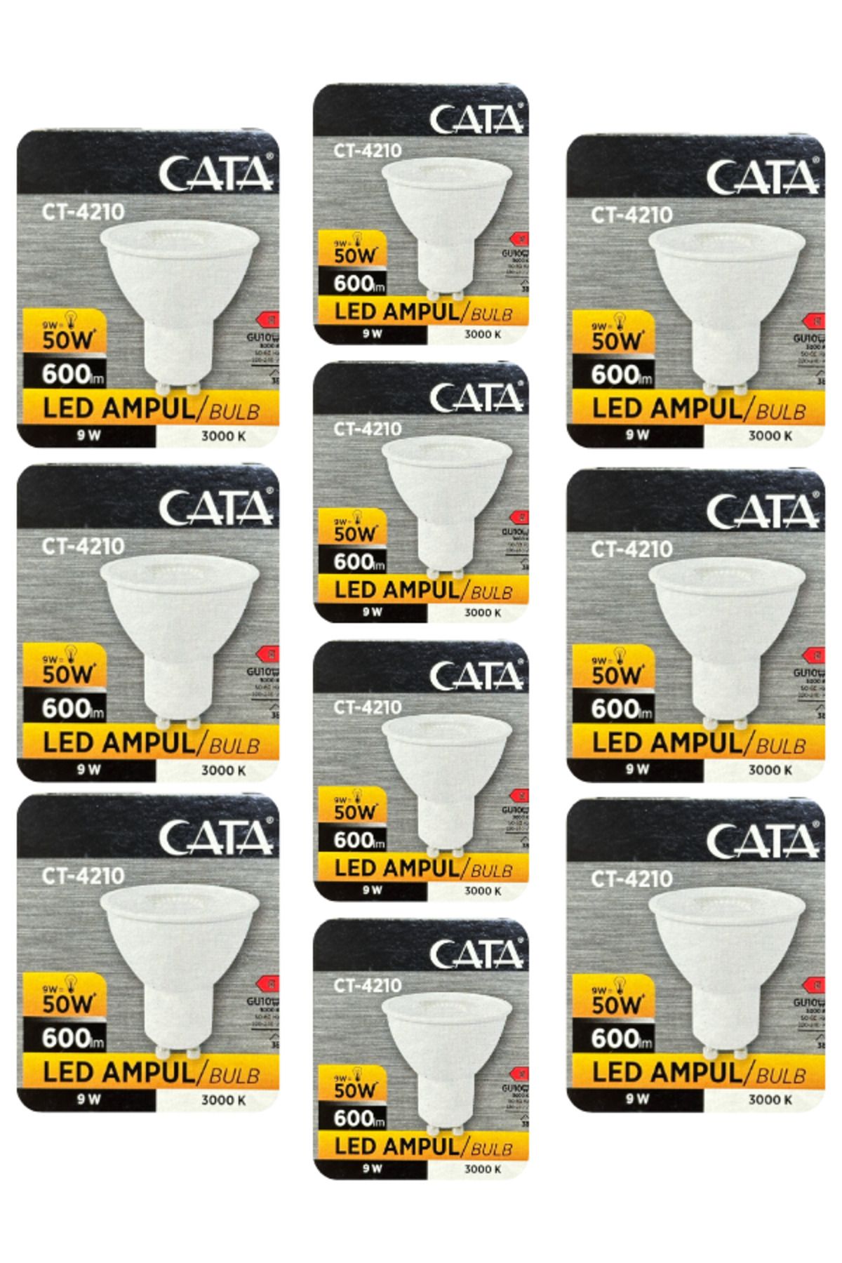 Avarson (10 Adet) Cata 9W (50W) Sarı Işık (3000K) Dim Edilebilir GU10 Duylu Led Spot Ampul
