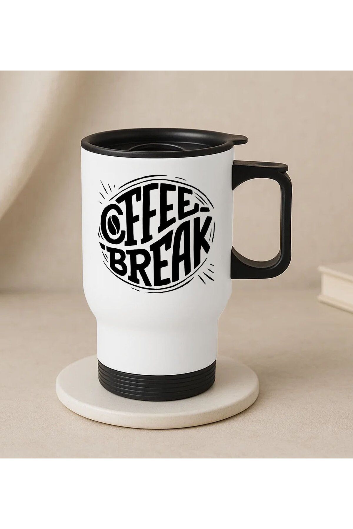 Bk Gift Coffee Tasarımlı Kulplu Beyaz Çelik Bardak Termos Mug 450ml-7, Sevgiliye Hediye, Arkadaşa He