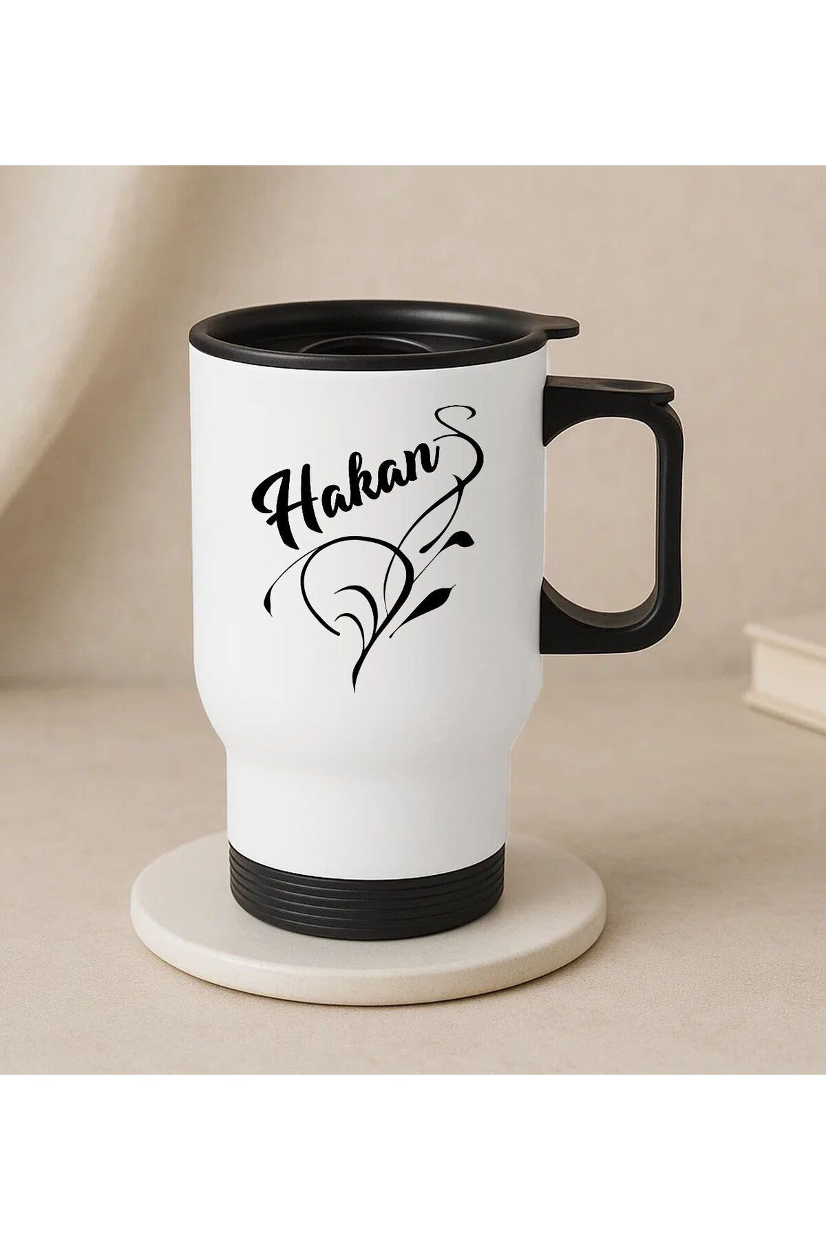 Bk Gift Kişiye Özel İsimli Kulplu Beyaz Çelik Bardak Termos Mug 450ml-2, Sevgiliye Hediye, Arkadaşa