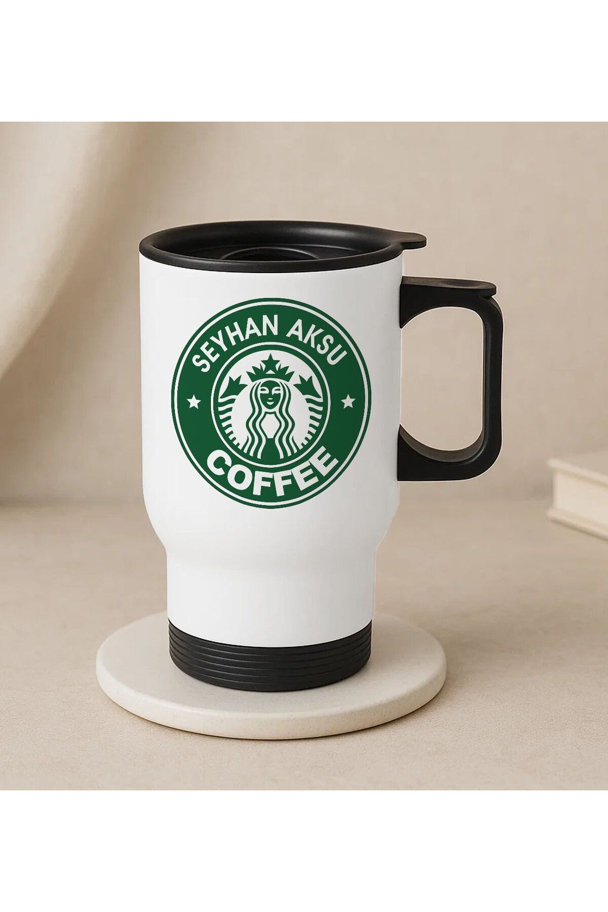 Bk Gift Kişiye Özel İsimli Coffee Tasarımlı Kulplu Beyaz Çelik Bardak Termos Mug 450ml-1, Sevgiliye