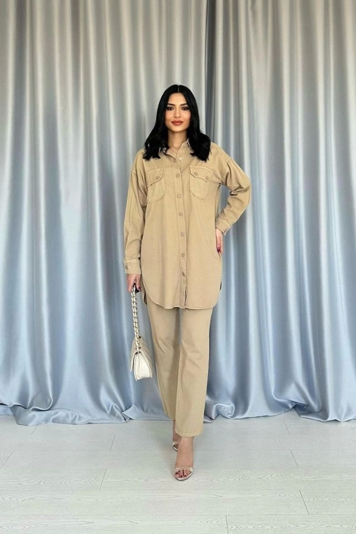 nedo7 Camel Yıkamalı Gömlek Ve Pantolon Takım