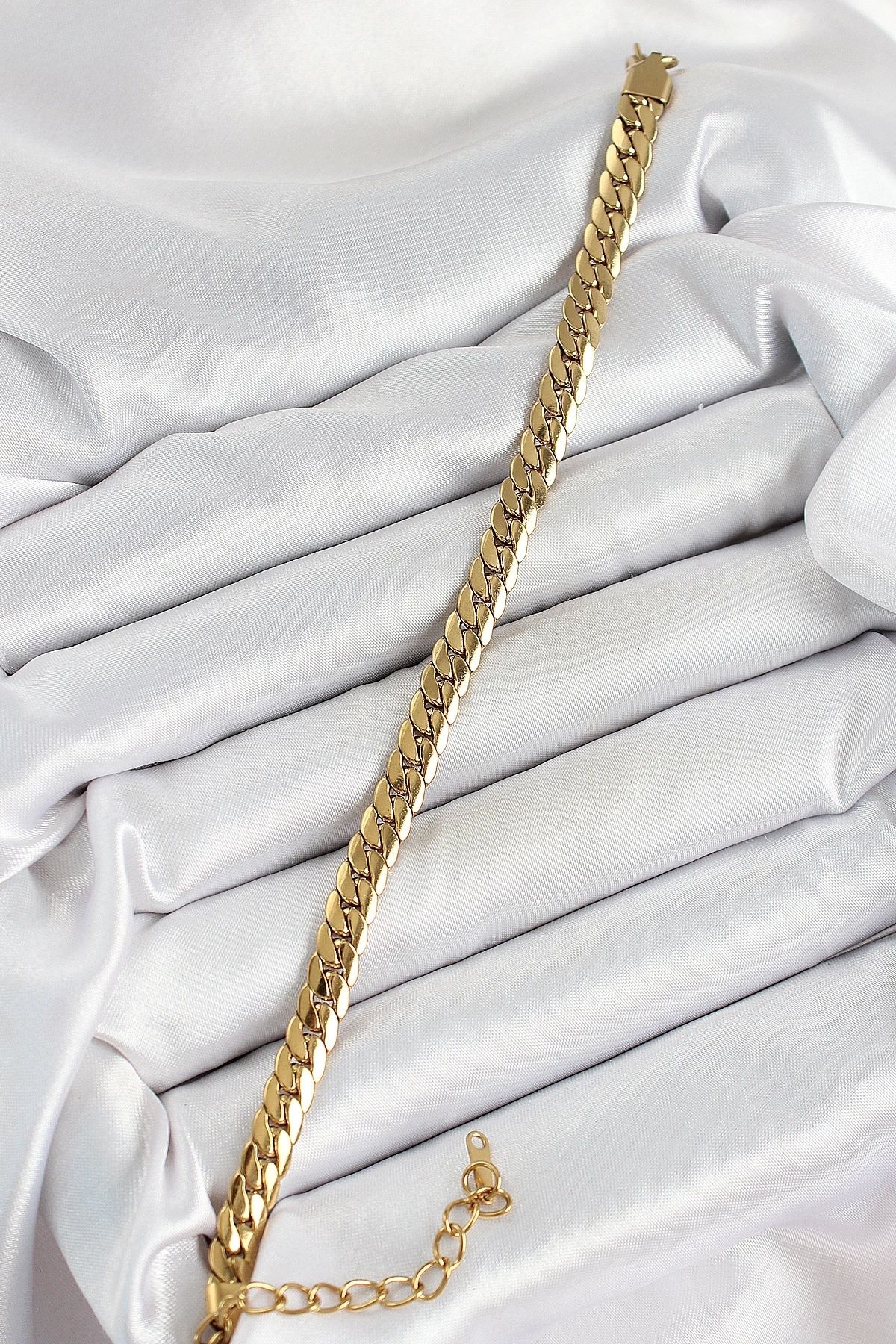 shopwave 316L Çelik Gold Renk Yassı Zincir Kadın Bileklik