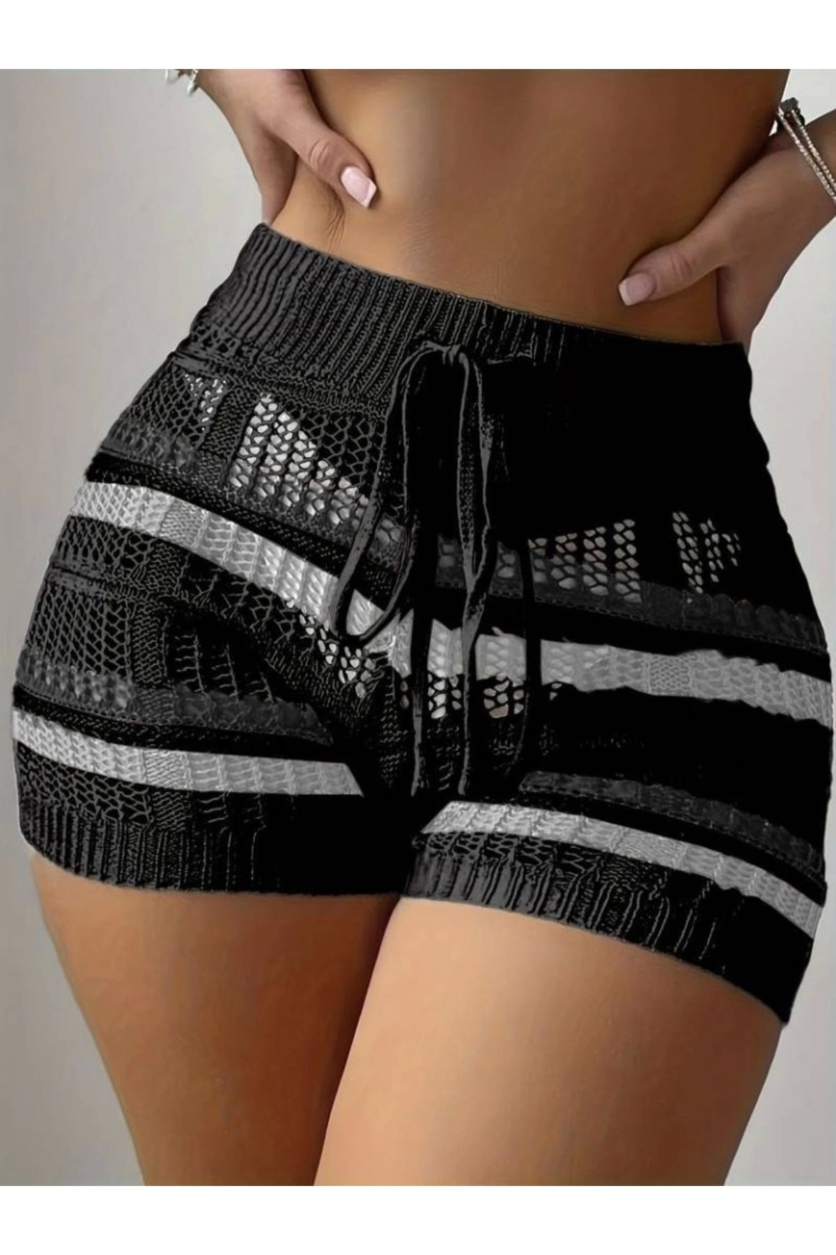 nedo7 Kadın Belinden Bağlamalı Mini Triko Short