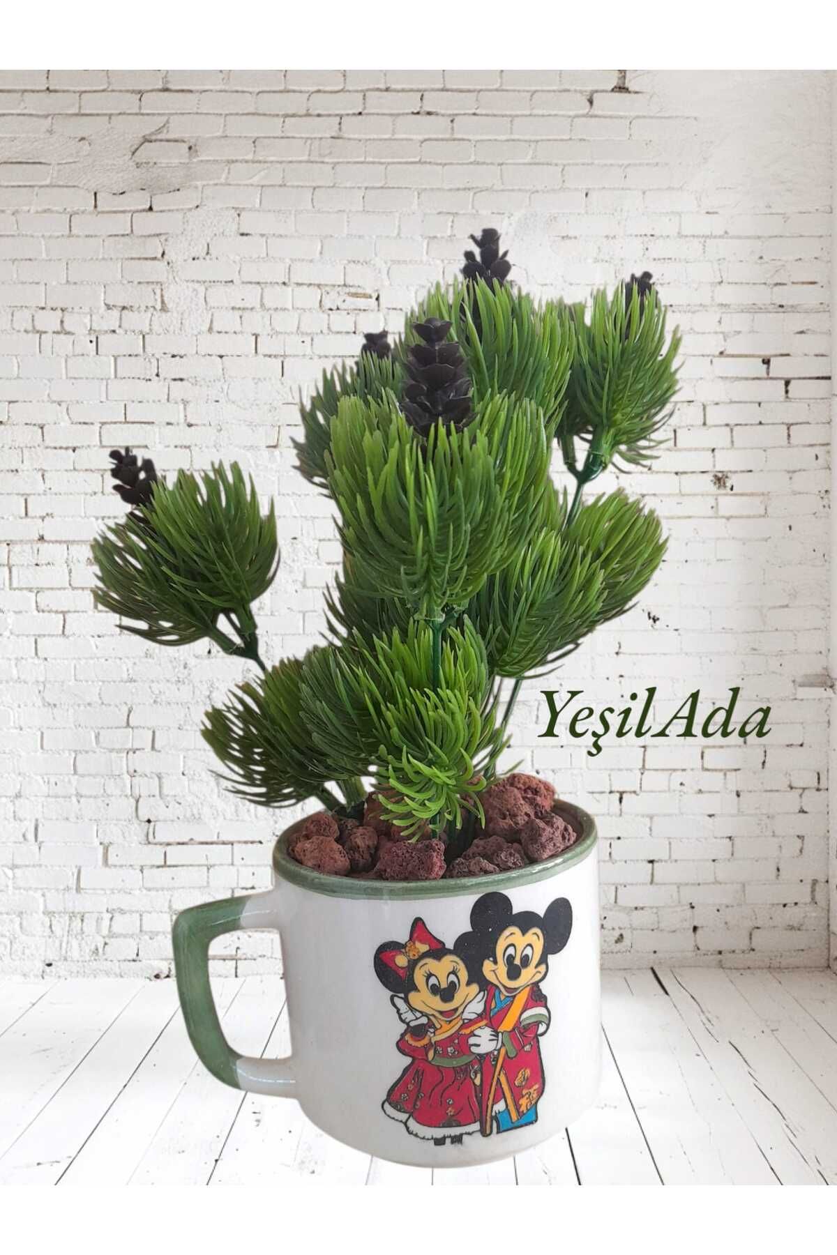 YEŞİLADA Porselen Kupa Bardak Saksıda Yapay Bitki 20 Cm Ebat