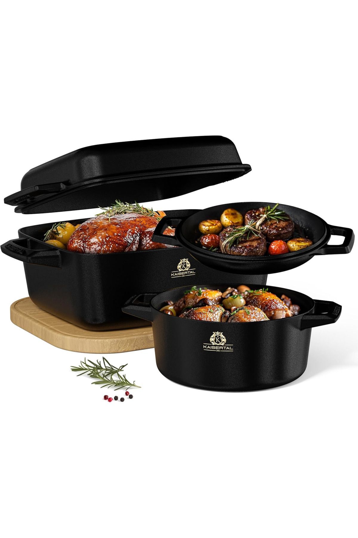 KAISERTAL Döküm Set 32cm Tava & 26cm Tencere, Indüksiyon Uyumlu, Dayanıklı ve Çok Amaçlı
