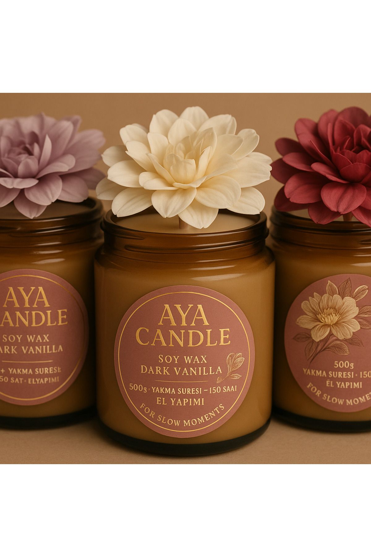 AYA CANDLE Handmade Mimoza Mum – 500g %100 Doğal Soya Wax – Premium Seri