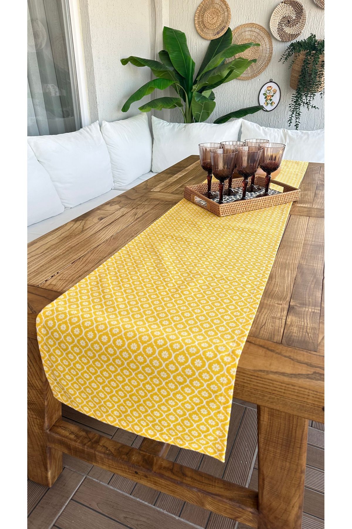 Decamor home Sarı Papatya Desenli Leke Tutmaz Sıvı Geçirmez Runner