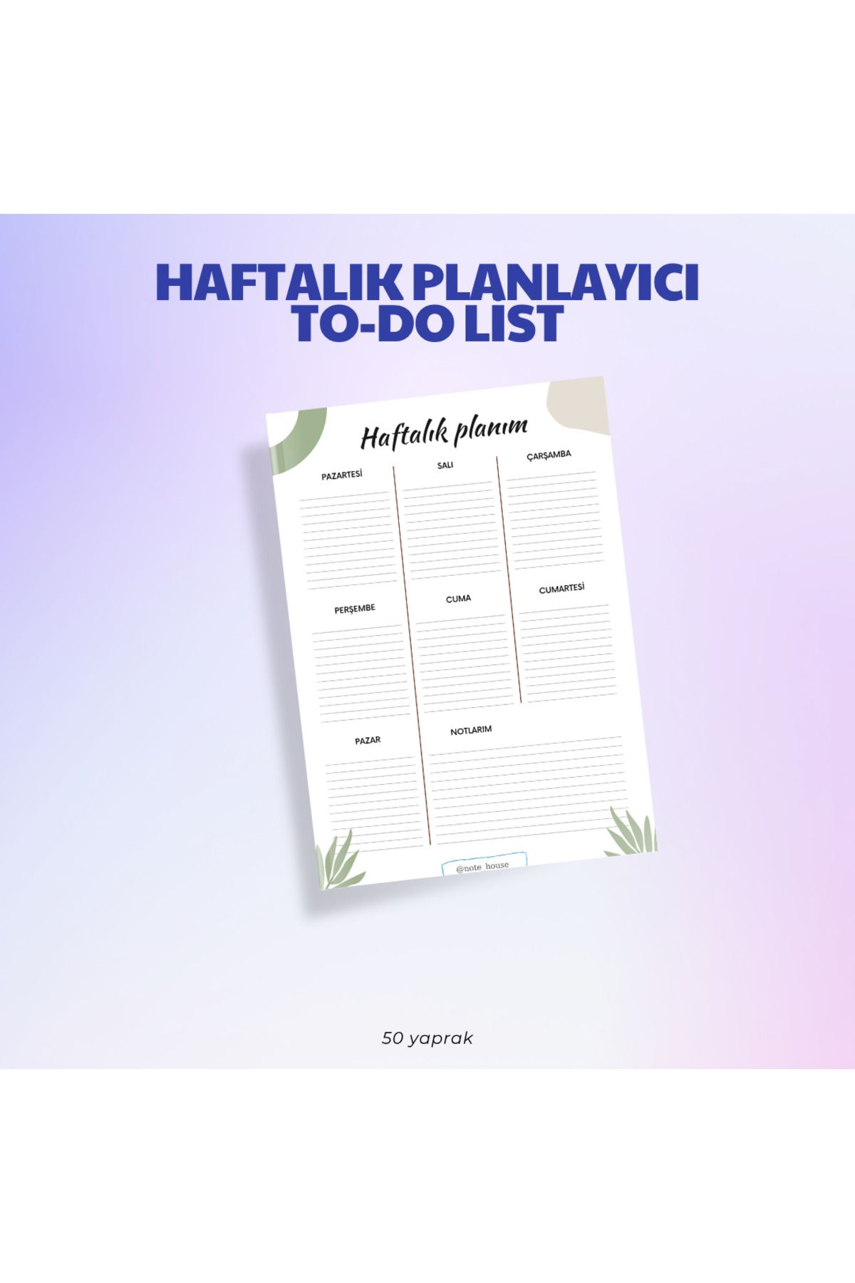 Nthouse Notehouse A5 To Do List Bloknot | 50 Yaprak Haftalık Planlayıcı Not Defteri