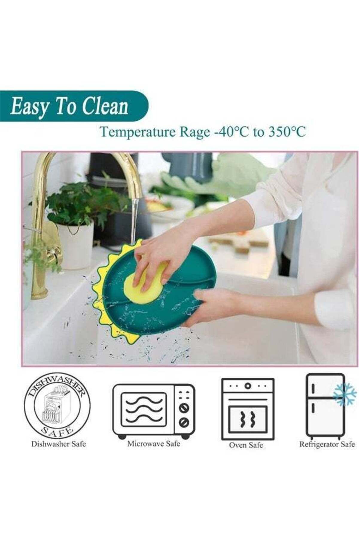 COOYA-3 Pcs Baby Feeding Bowl Spoon Fork Set, Cartoon Dinosaur Silicone Suction Divided Plate 5