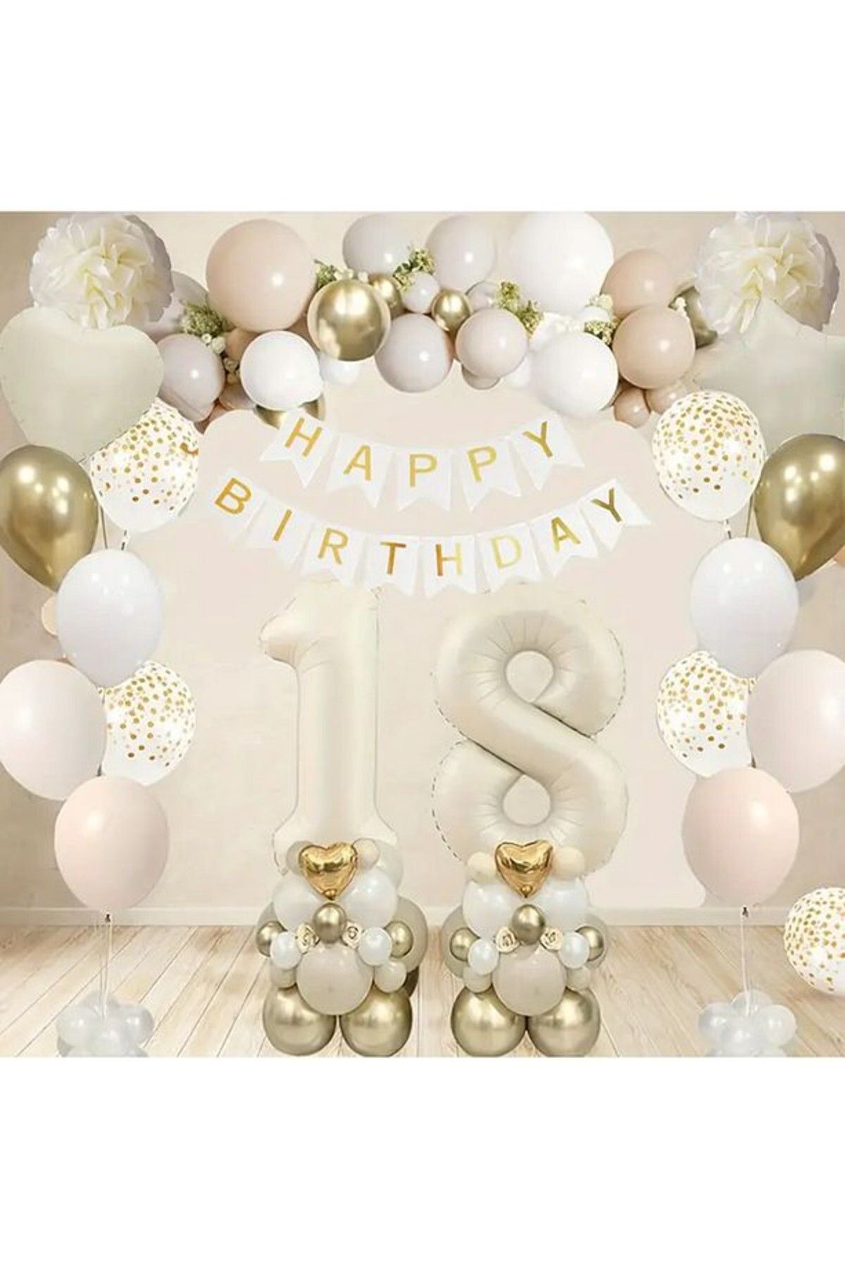 Laviyosa GENÇ ÇOCUK YETİŞKİN HAPPY BRİTHDAY YAŞ RAKAMLI GOLD VE KUM BEJİ DOĞUM GÜNÜ PARTİ KUTLAMA SETİ SÜSÜ