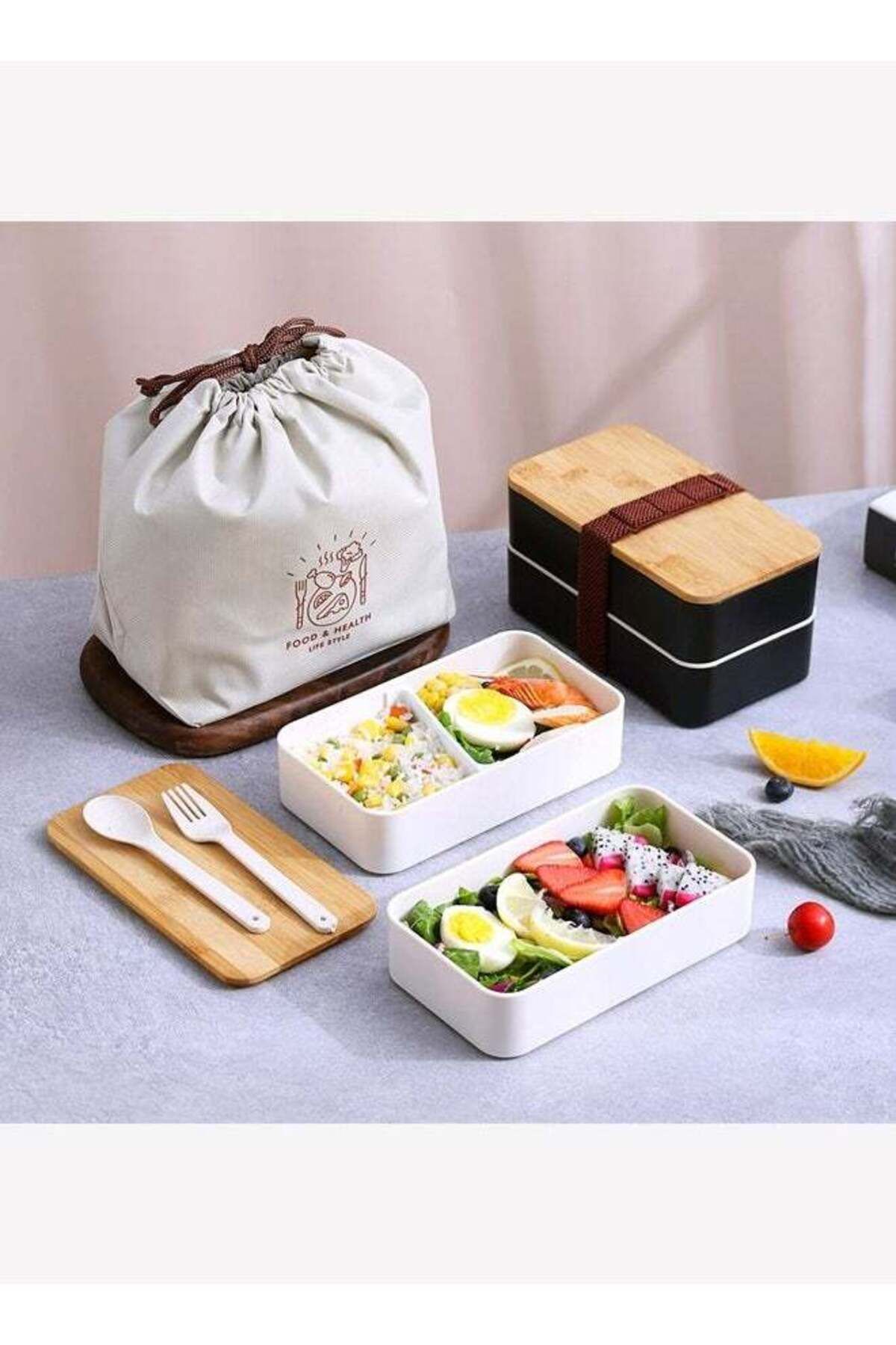 COOYA-Double Lid Bento Lunch Box, 2 In 1 Compartment Bento Box Stackable Lunch Container 1200ml 4