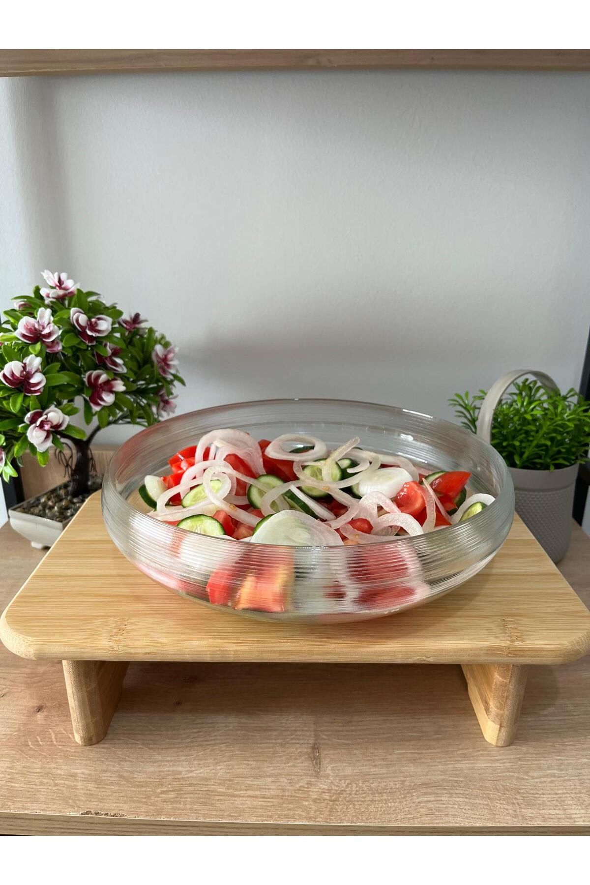 LİNGO HOME 24 cm Modern Salata Sunum Kasesi - Çizgili Kalın Cam