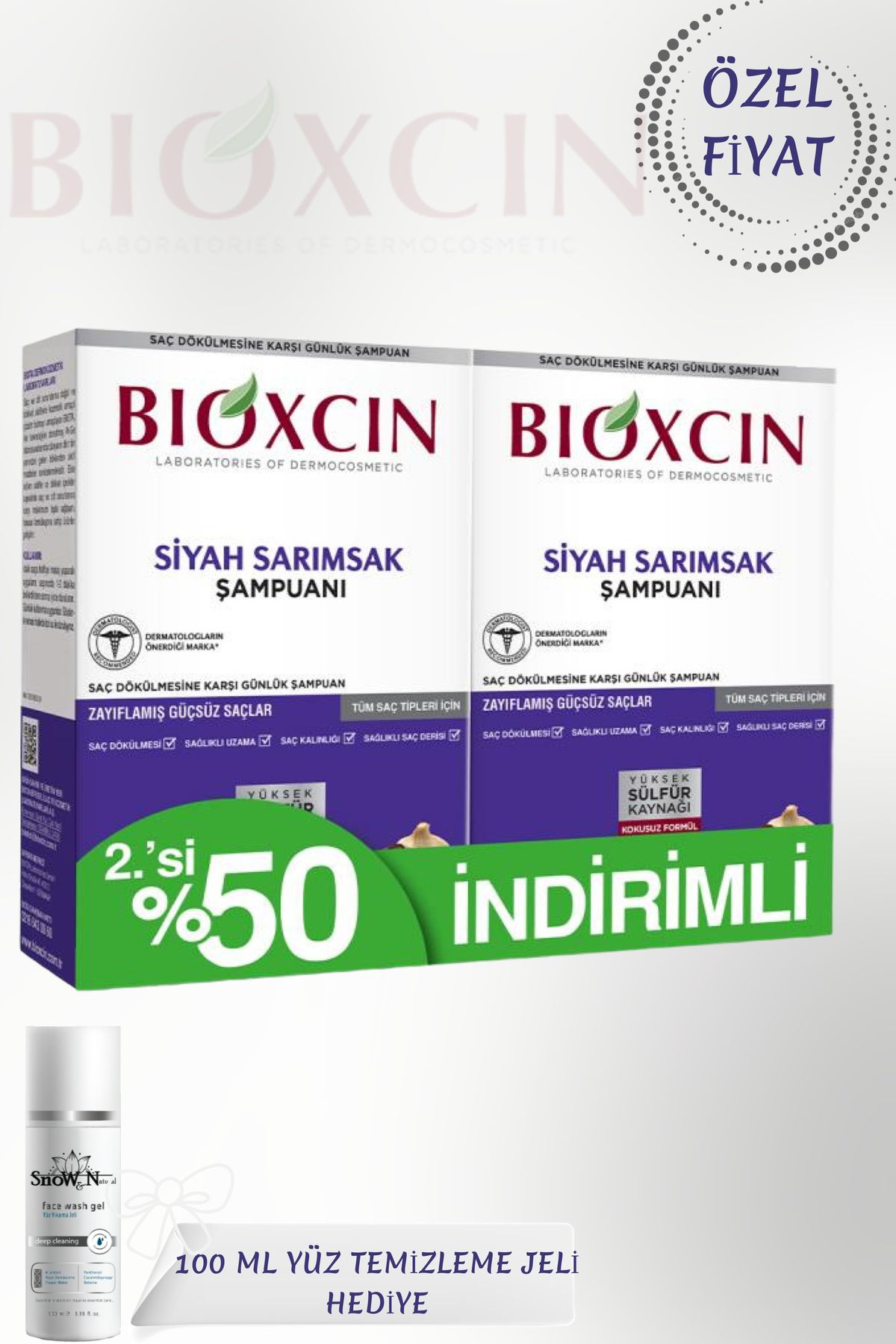 Bioxcin Siyah Sarımsaklı (2x300) Ml Saç Dökülmesine Karşı Şampuan + '100 ML Yüz Temizleme Jeli HEDİYE'