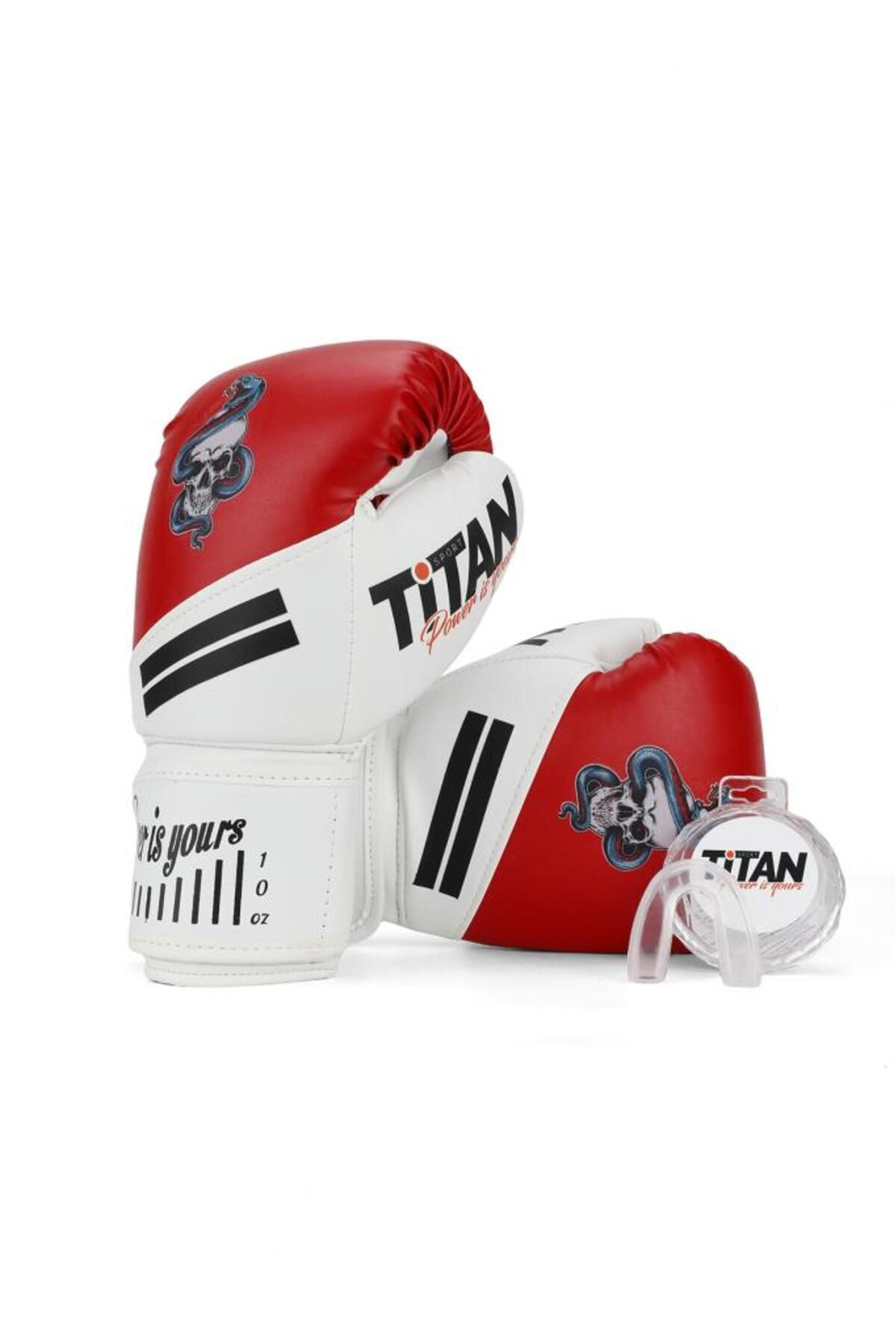 Titan Sport Kırmızı Beyaz Yılan Kurukafa Desenli Boks Eldiveni 2'li Set