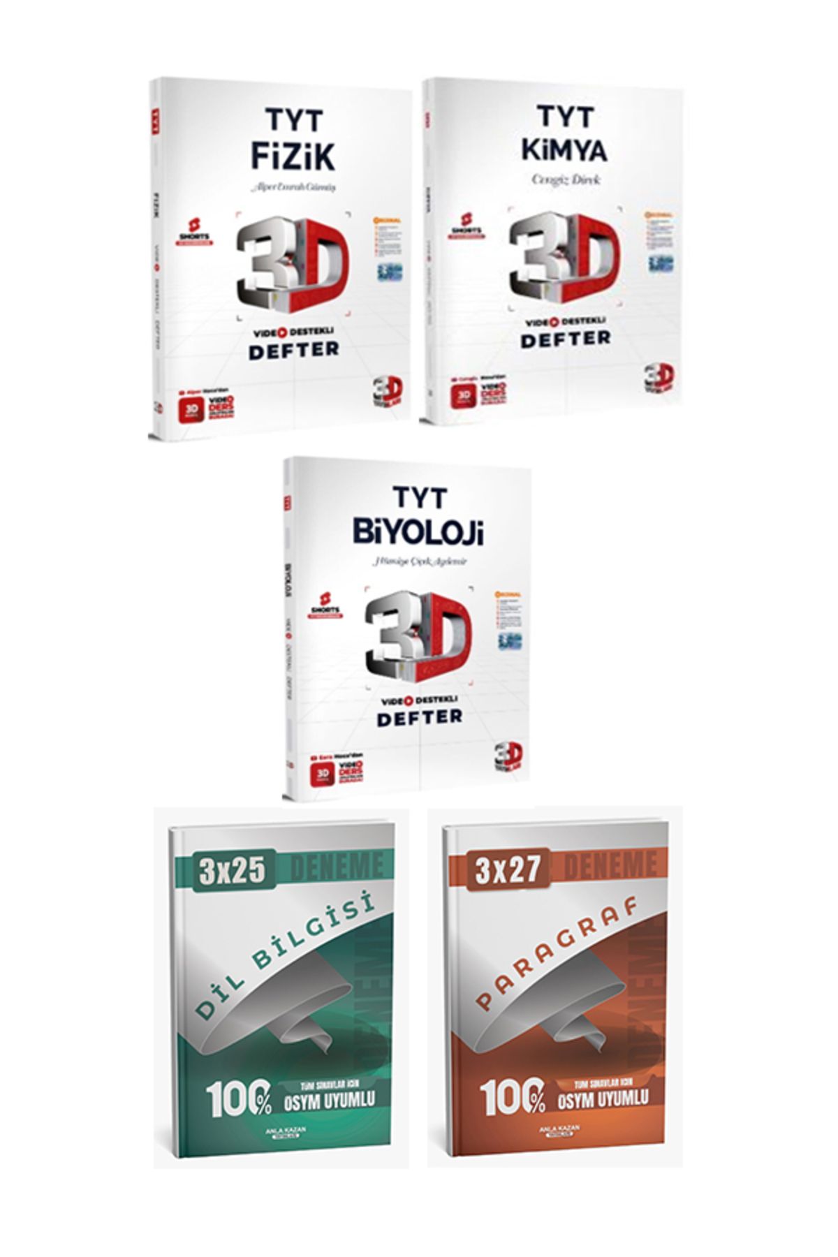 Anla Kazan Yayınları 3D + Anla Kazan TYT Fizik Kimya Biyoloji Video Destekli Defter + Anla Kazan Deneme 5 li Set