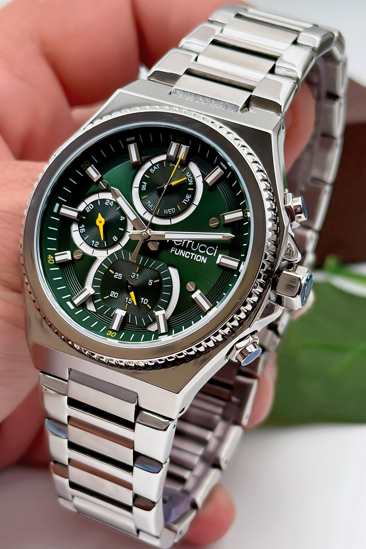 Ferrucci Function Erkek Kol Saati Çelik Kasa & Çelik Kordon Gümüş-yeşil Zmfer186
