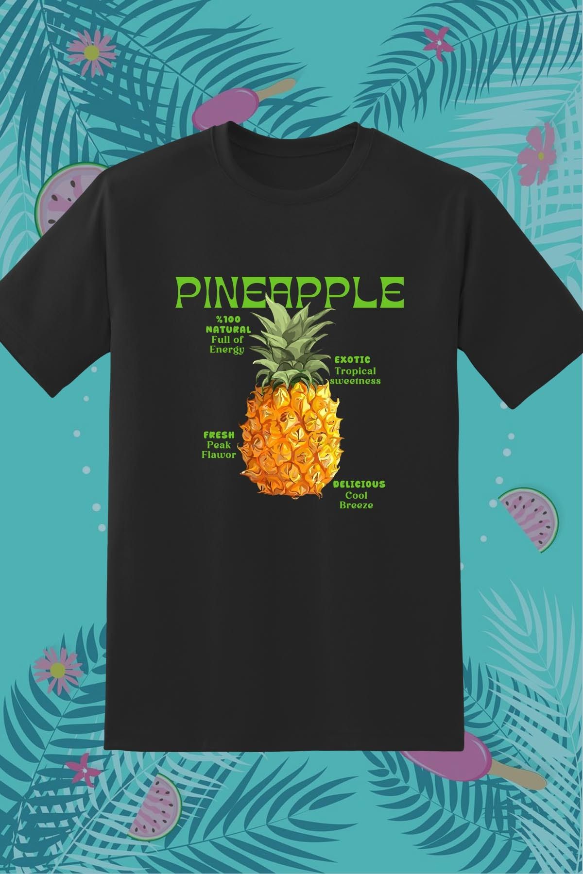 362BASKI Yaz Temalı Ananas Pineapple Baskılı Tshirt