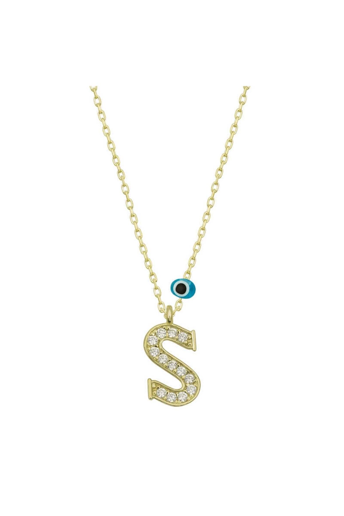 Modafiks 925 Ayar Gümüş Nazar Gold S Harfi Kadın Gümüş Kolye (T6795) (336336)