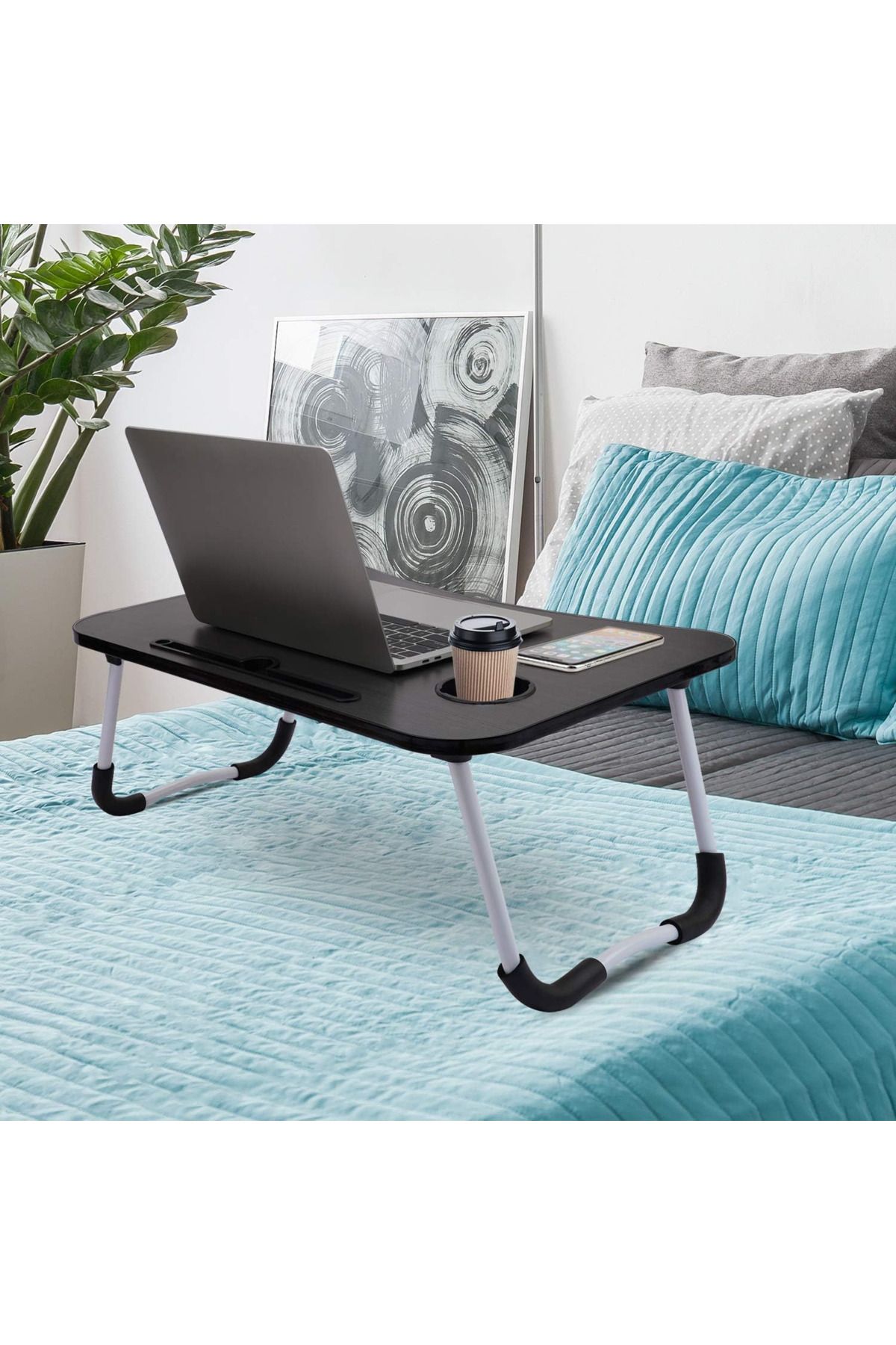 Primo Plus-Portable Folding Laptop Desk For Bed，With Ipad And Cup Holder Adjustable Lap Tray Notebook Stand 4