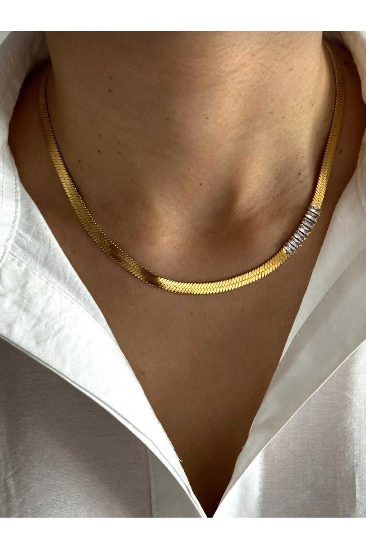 Ladin Atelier Su Yolu - Zirkon Taşlı - Çelik Kolye
