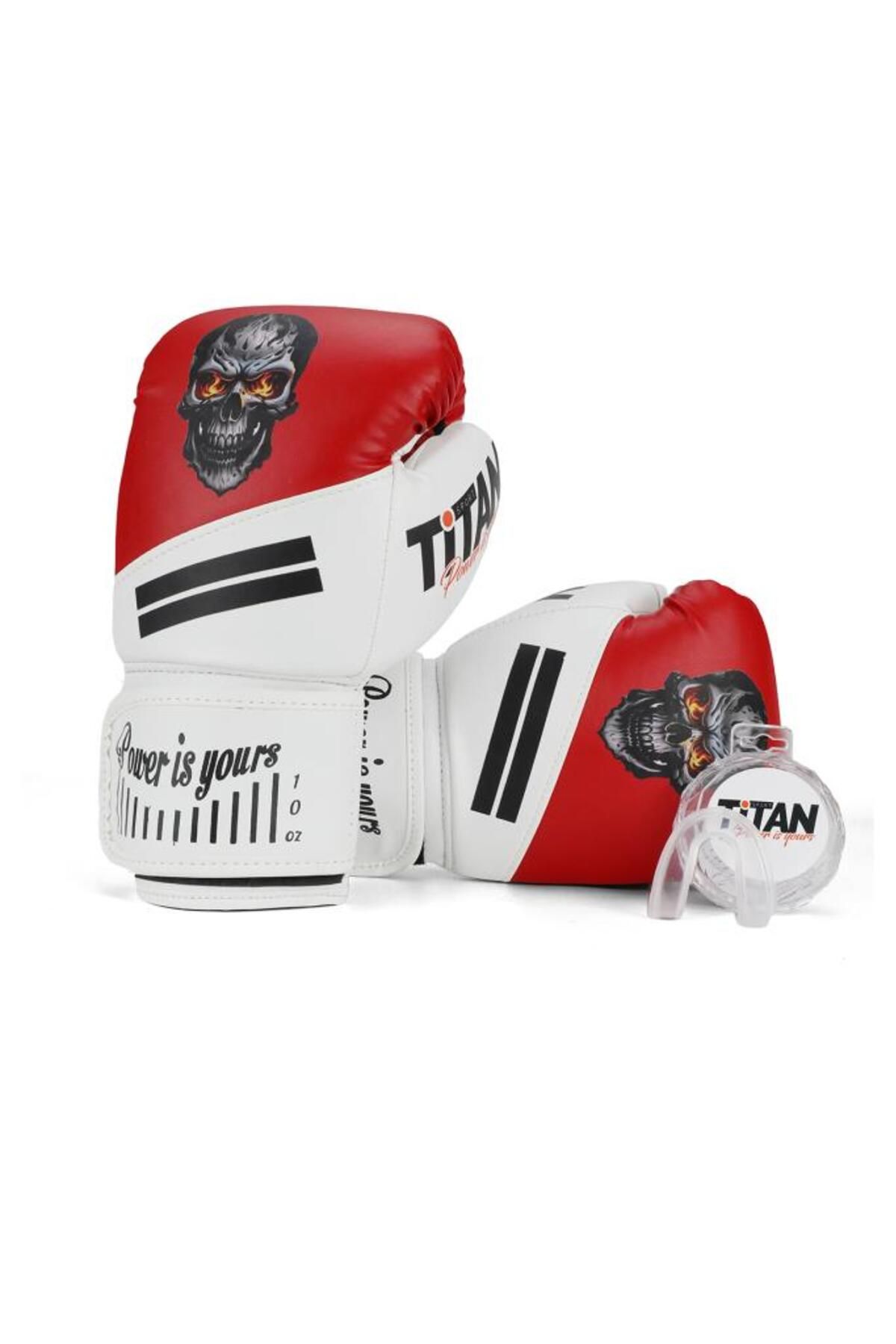 Titan Sport Kırmızı Beyaz Kurukafa Desenli Boks Eldiveni 2'li Set