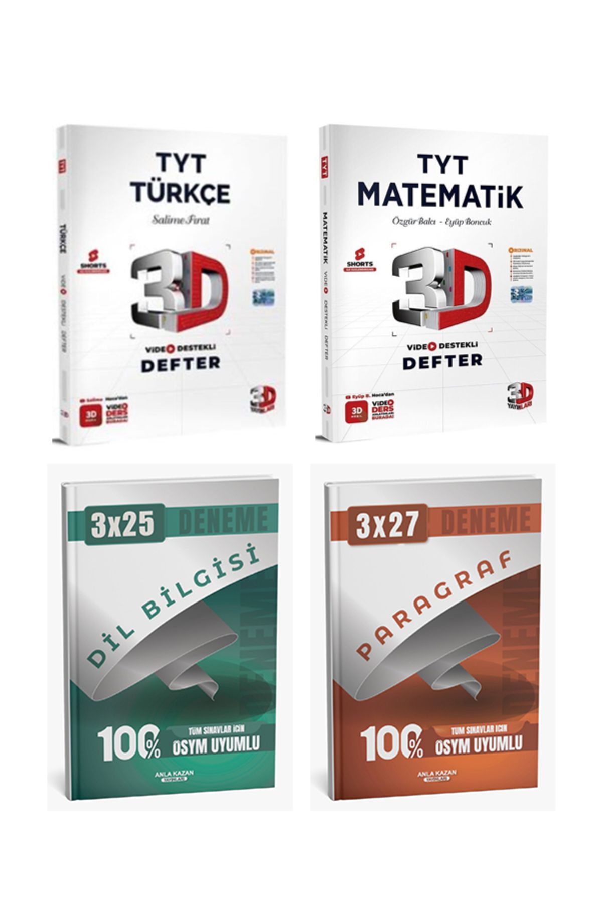 Anla Kazan Yayınları 3D + Anla Kazan 2026 TYT Türkçe Matematik Video Destekli Defter + Anla Kazan Deneme 4 lü Set