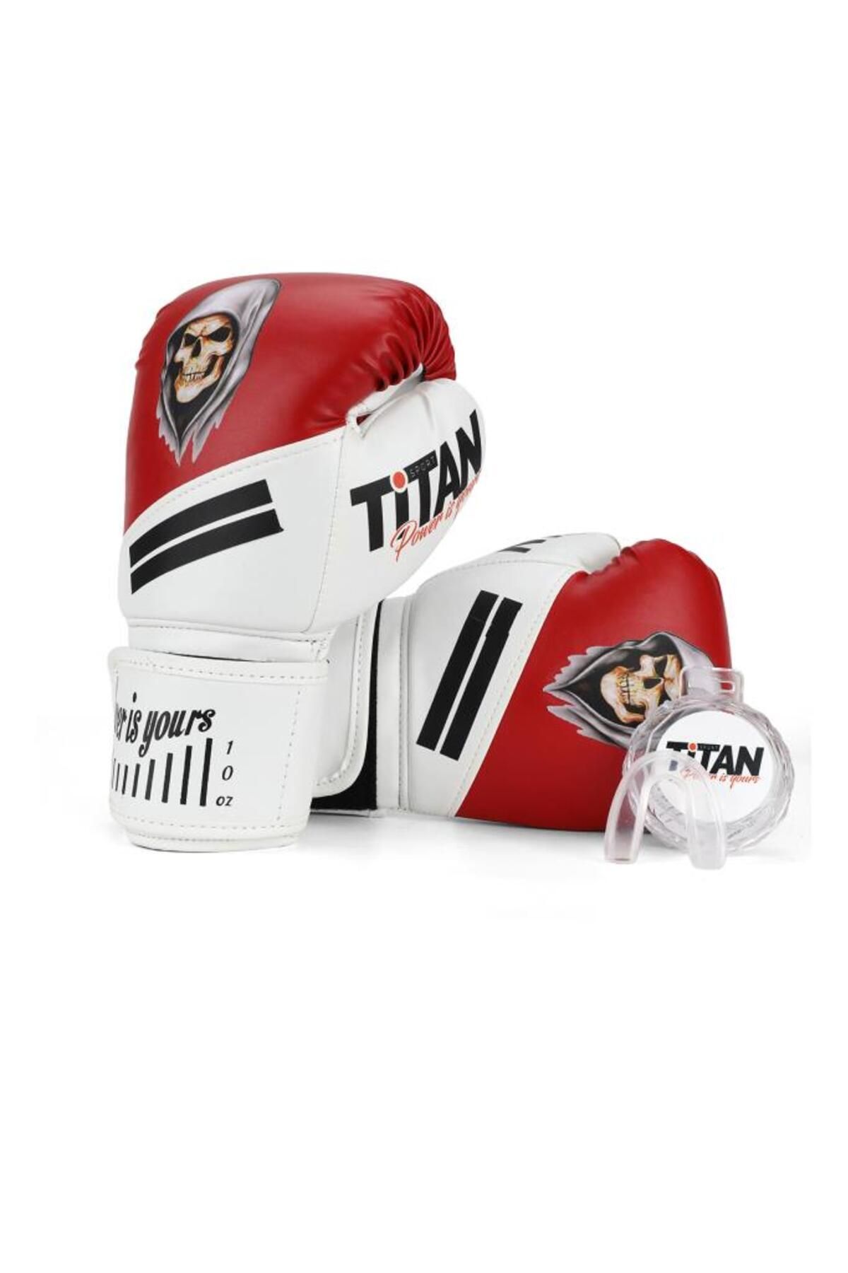 Titan Sport Kırmızı Beyaz Hayalet Kurukafa Desenli Boks Eldiveni 2'li Set