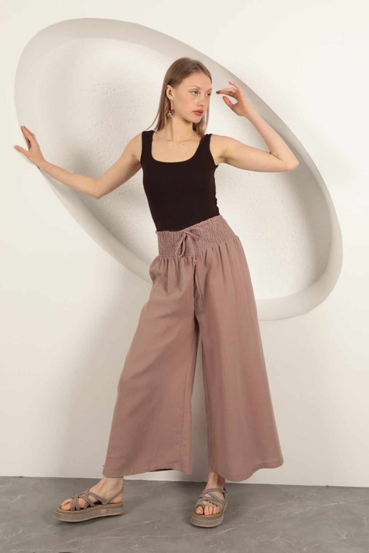 delta online Müslin Kumaş Bol Pantolon-Vizon - XL