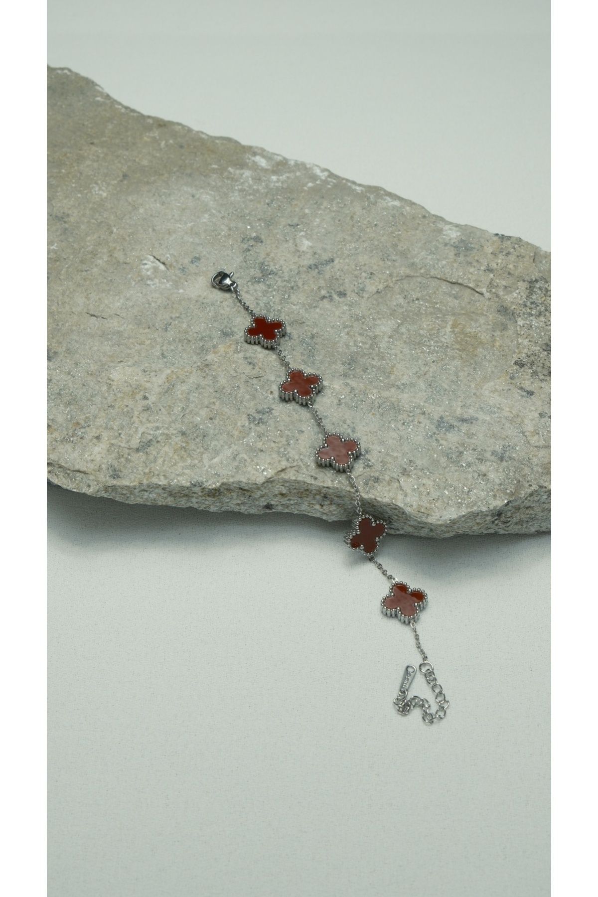GUNESTAKI Çelik Bordo Van Cleef Silver Bileklik