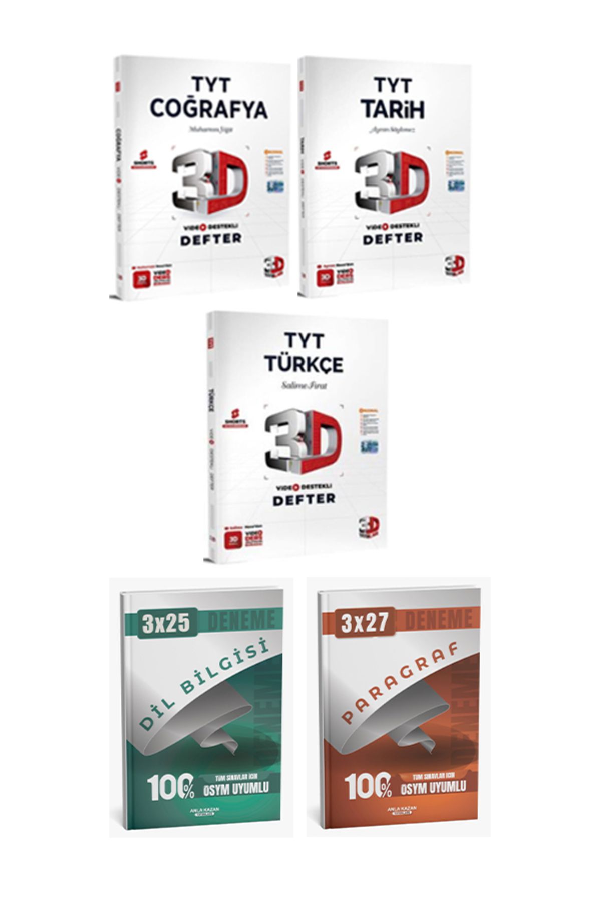 Anla Kazan Yayınları 3D + Anla Kazan TYT Sözel Video Destekli Defter Anla Kazan Deneme Seti 5 li Set