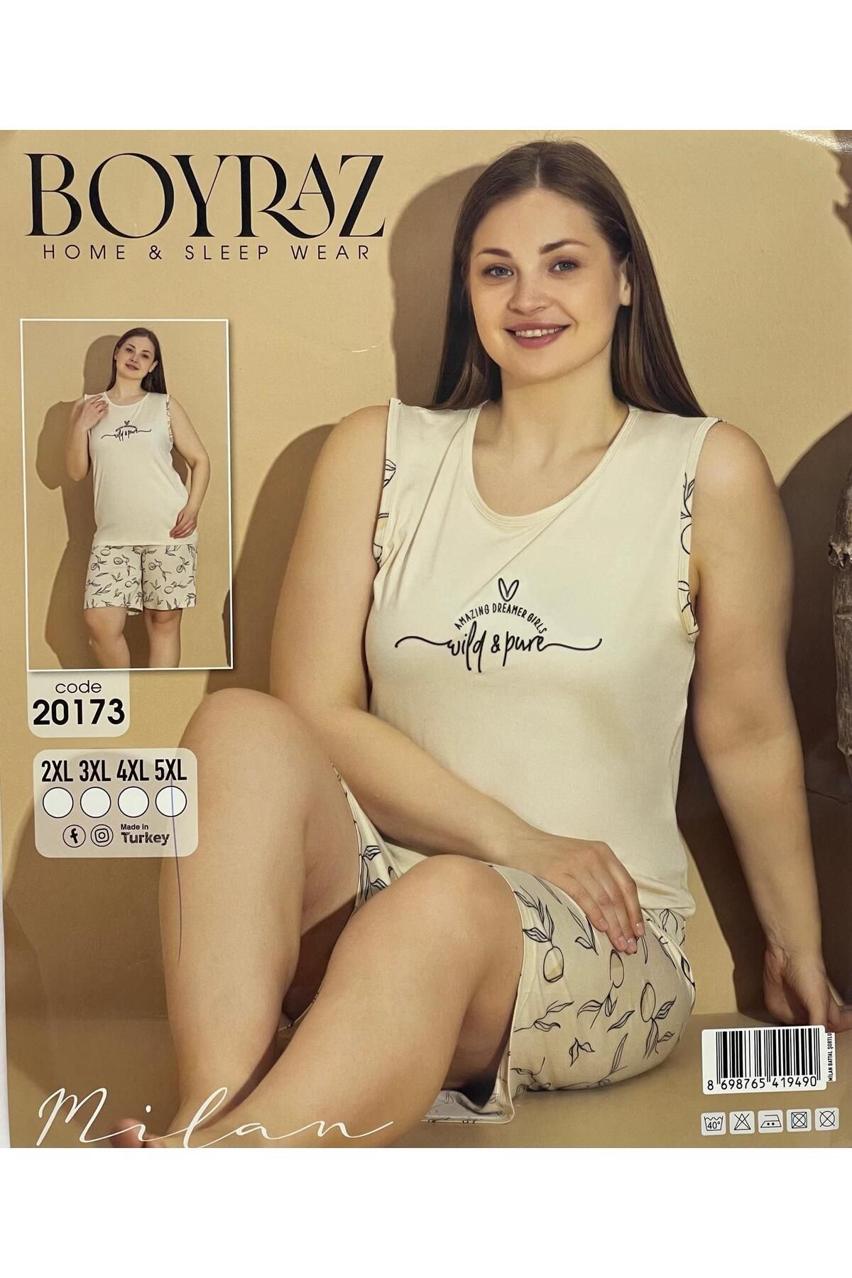 BOYRAZ TAM YAZ RENGİ MİLAN KUMAŞ BÜYÜK BEDEN PİJAMA TAKIMI