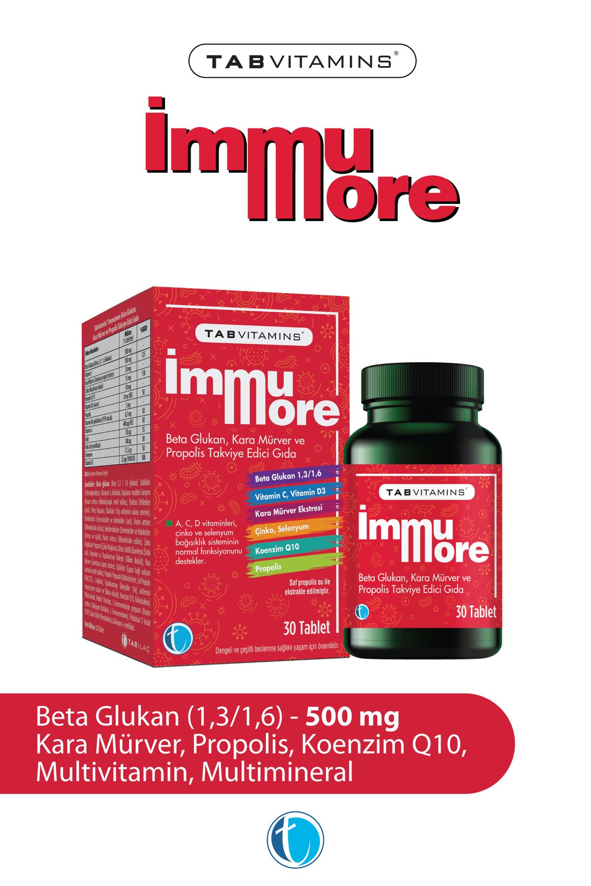 Tabvitamins Immumore – Beta Glukan, Kara Mürver & Propolis Takviye Edici Gıda