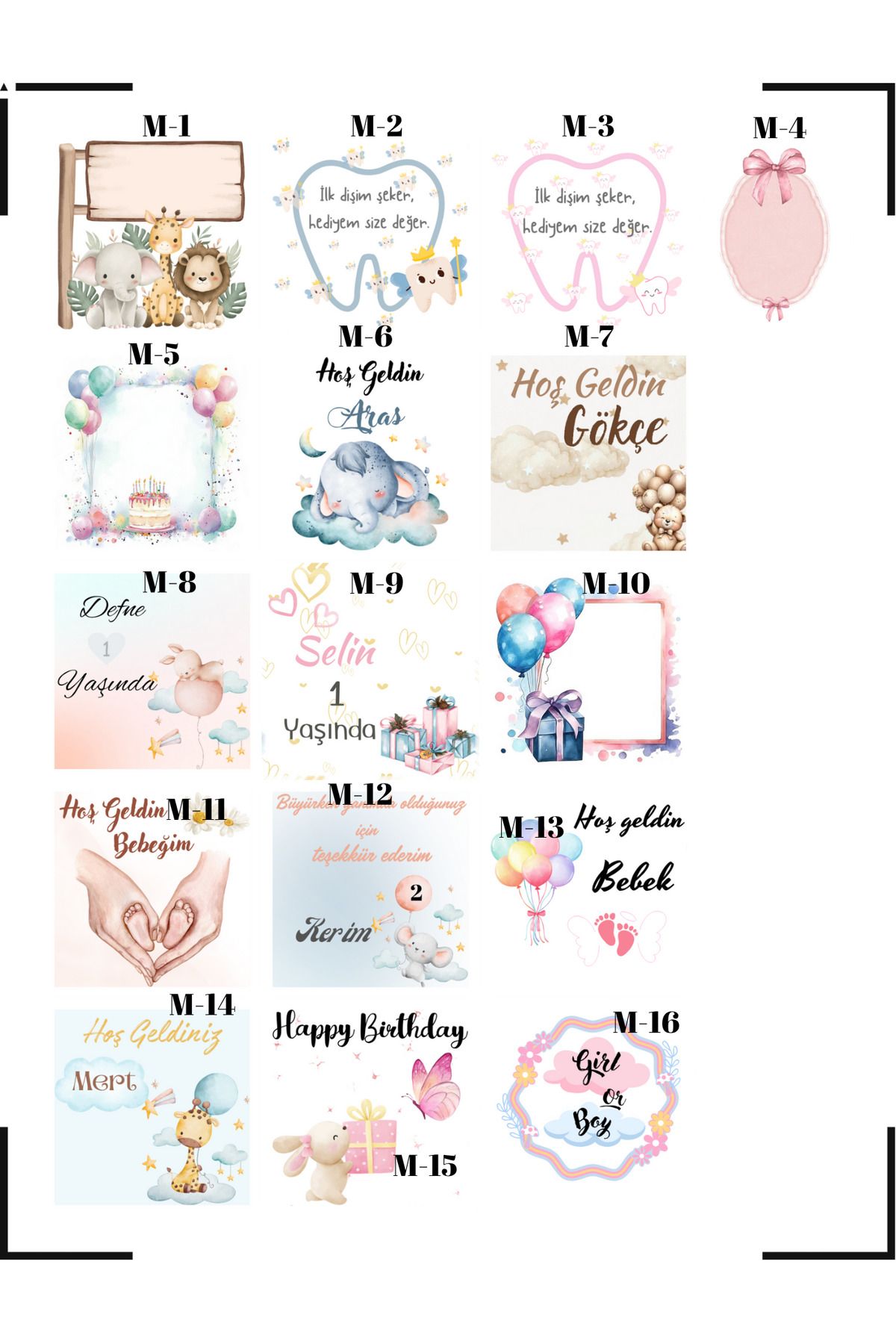 NovaNotlar Doğum günü / Diş buğdayı / Cinsiyet partisi Etiket seti - Kişiye özel desenli stickerlar (35 adet)