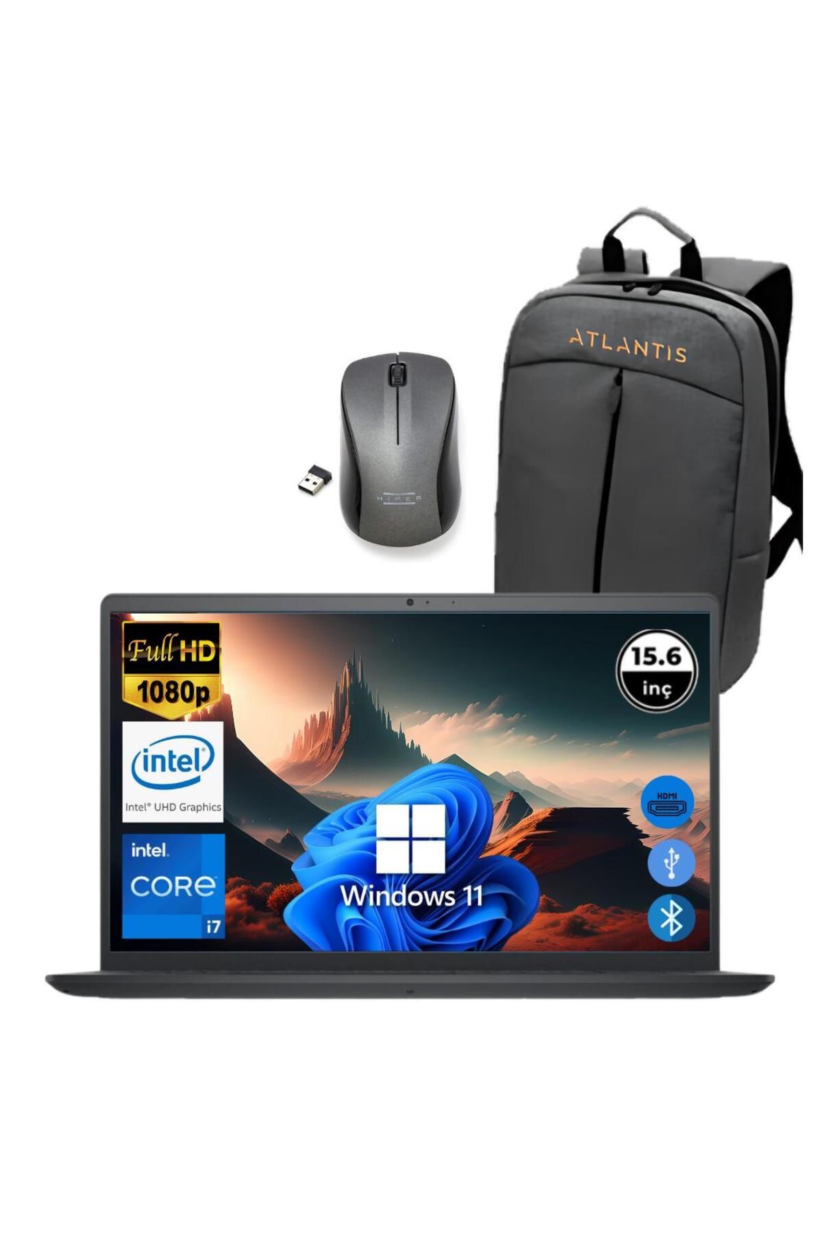 Dell Inspiron 3520 i7 1255U 8GB 256 GB M.2 SSD I35201013U ATL211 O/B 15.6" Win11Pro Taşınabilir Bilg