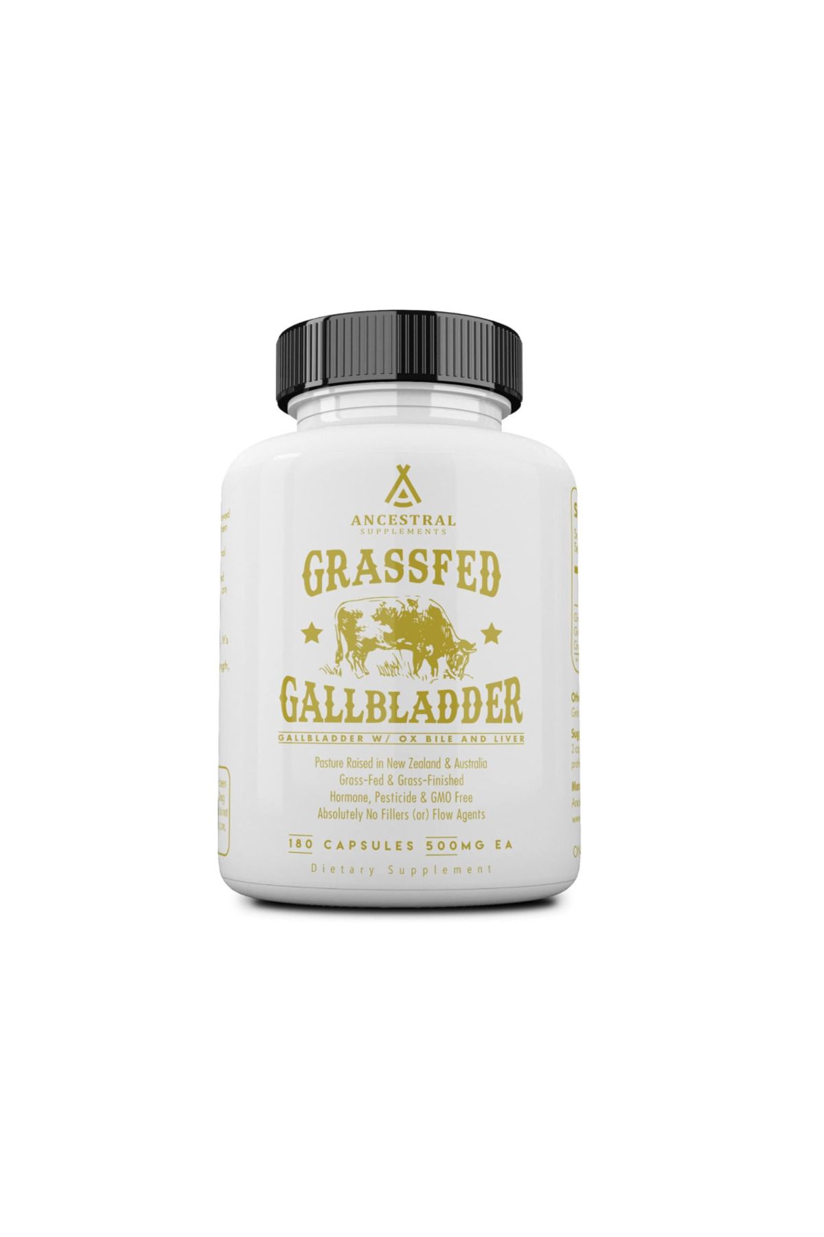 Ancestral Supplements , Grass Fed Beef Gallbladder Supplements with Ox Bile Liver, 1000mg & Digestive Health 180 Capsules