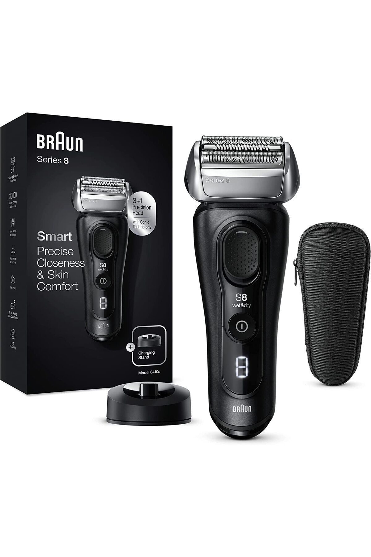 Braun Series 8 erkek tıraş makinesi, 3+1, Sonic teknolojisi, ıslak ve kuru, 8410s, siyah