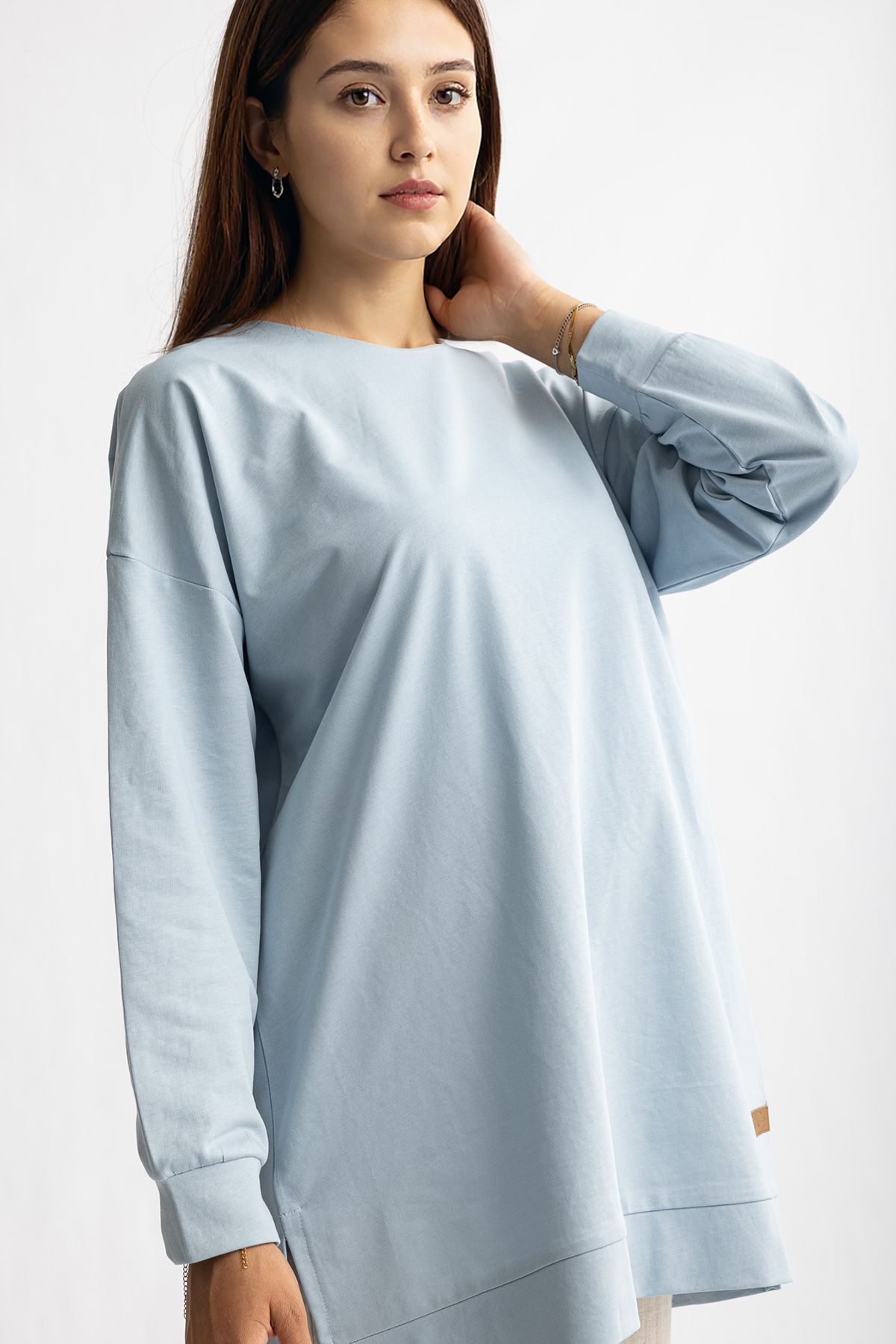 Suede Style 5415 -2 İplik İnce Rahat, Basic Düz Kadın Uzun Sweatshirt