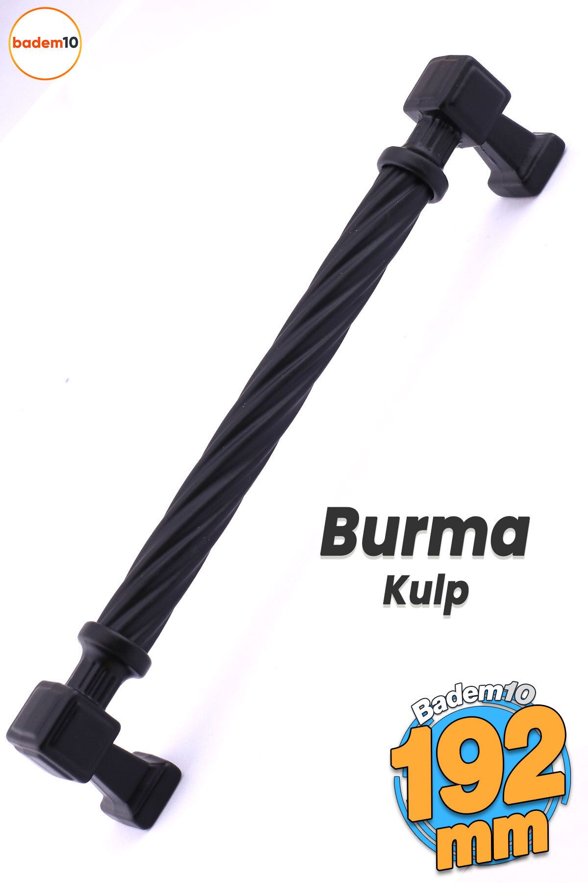 Badem10 Burma Mat Siyah Metal Kulp 192 mm 19.2 cm Mobilya Çekmece Mutfak Dolabı Dolap Modern Kapak Kulpları