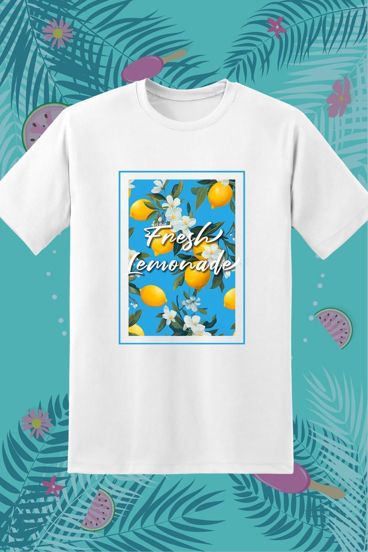 362BASKI Yaz Temalı Limon Fresh Lemonade Baskılı Tshirt