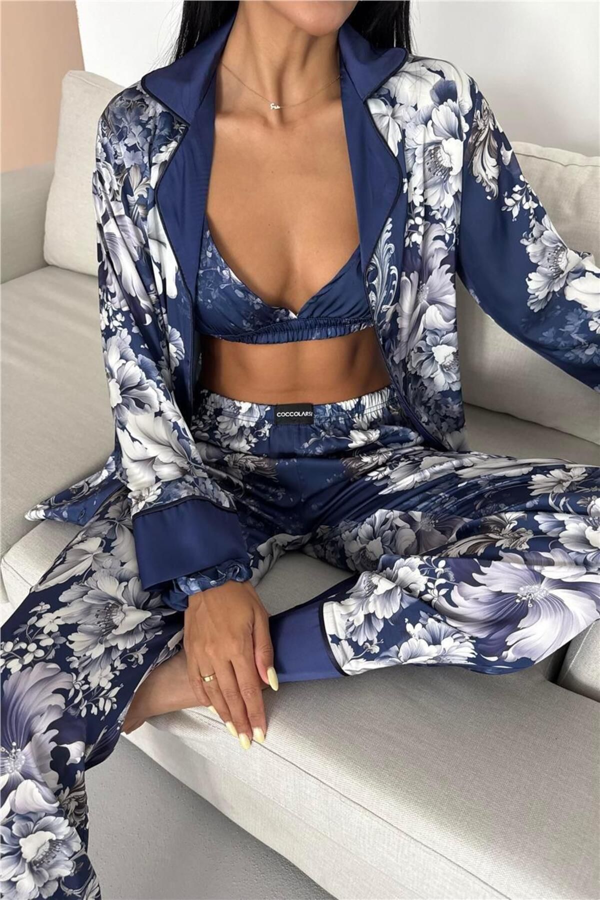 COCCOLARSI Corso D'acqua Saten Üçlü Pijama Takımı CDK22