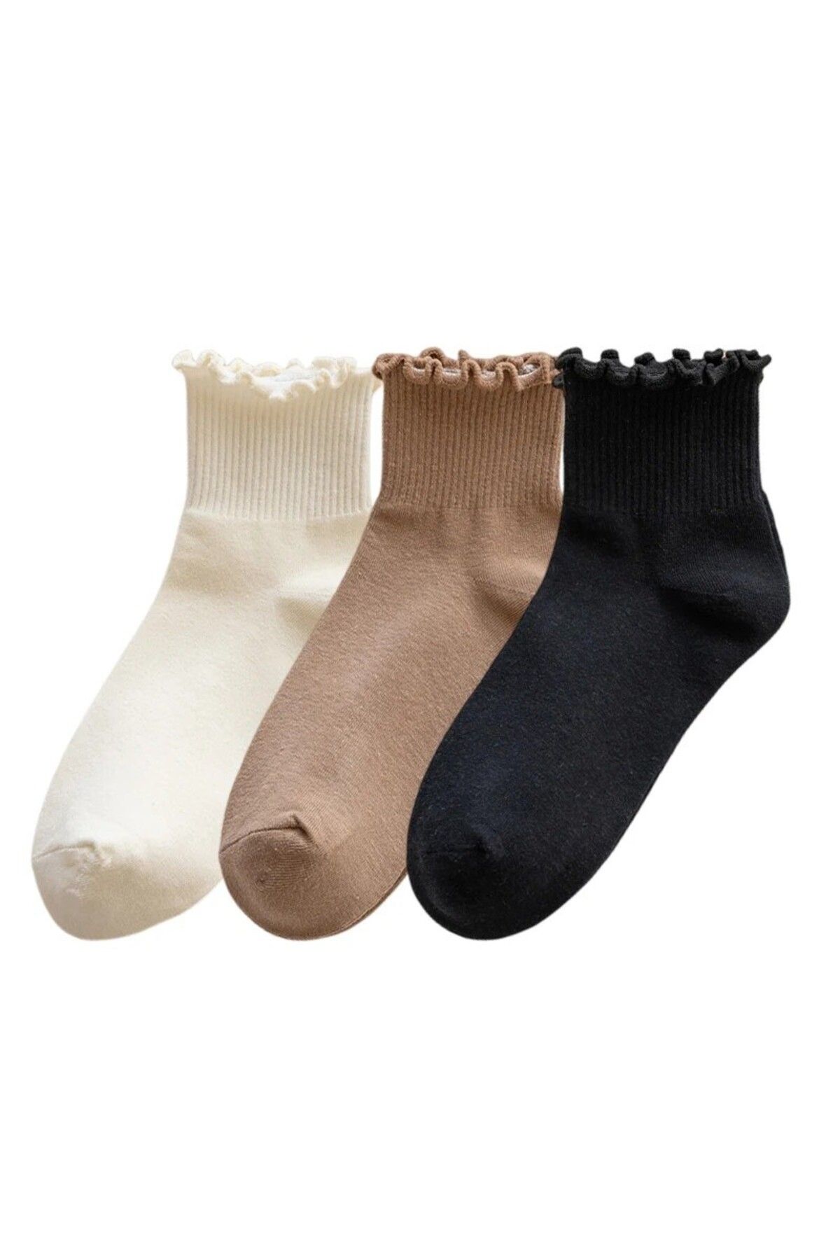 çorapmanya 3 Çift Yarım Konç Çok Renkli Fırfırlı Unisex Kolej Tenis Çorap