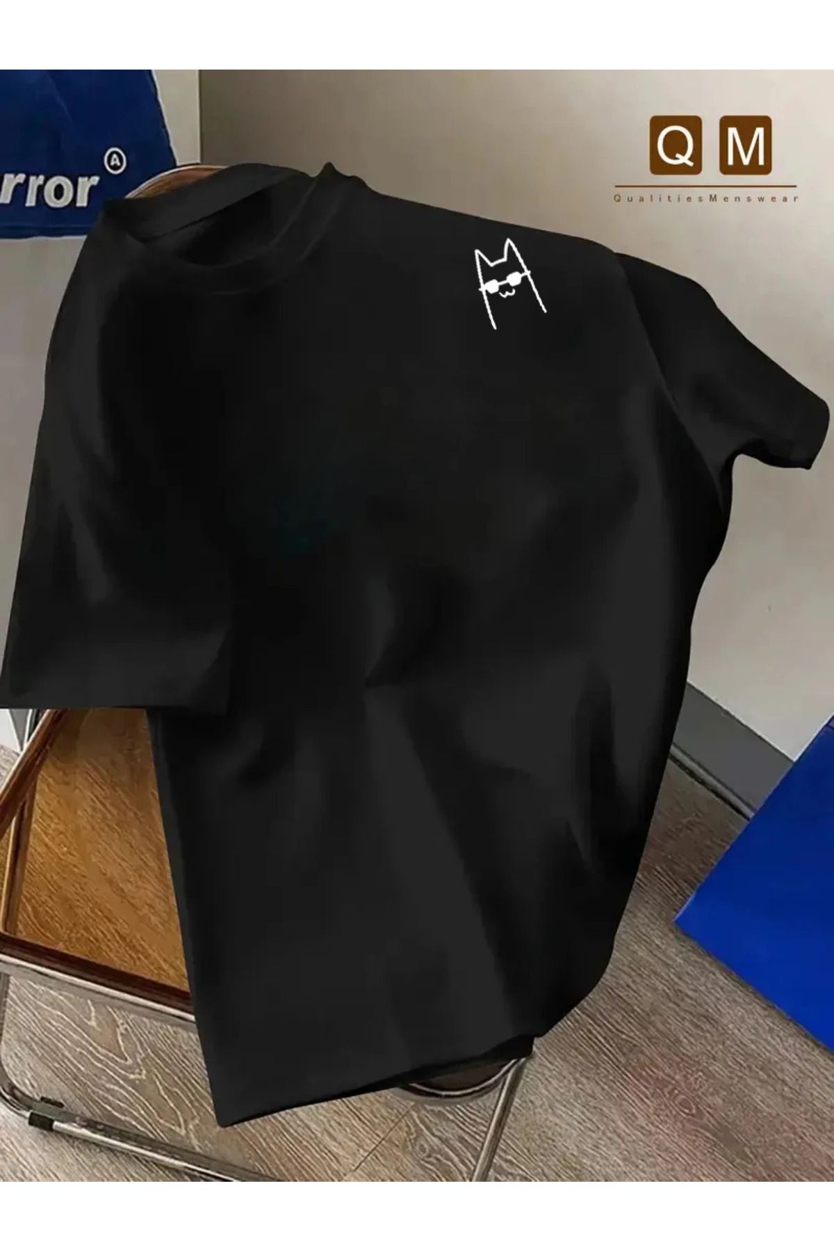 İnazuma Outdoors Unisex Oversize Baskılı Pamuklu Bisiklet Yaka Kısa Kollu SİYAH T-shirt