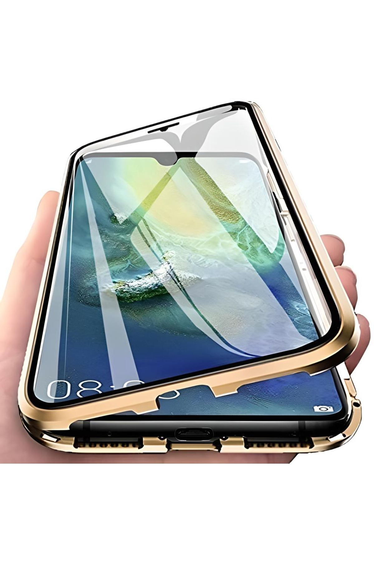Ehr. Samsung Galaxy M10 Uyumlu Kılıf Önü Açık Arkası Temperli Camlı Manyetik Adsorpsiyon Darbeye Dayanıkl