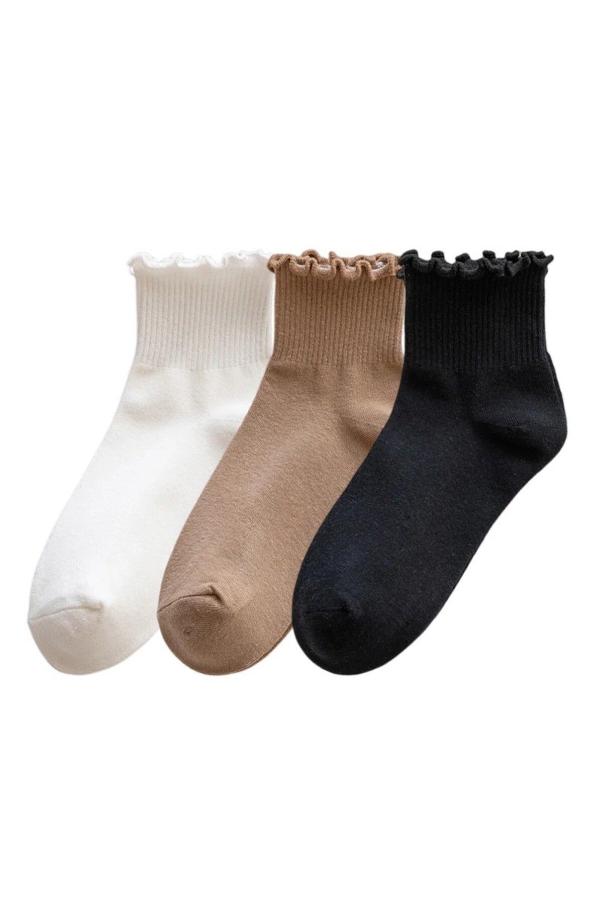 çorapmanya 3 Çift Yarım Konç Çok Renkli Fırfırlı Unisex Kolej Tenis Çorap