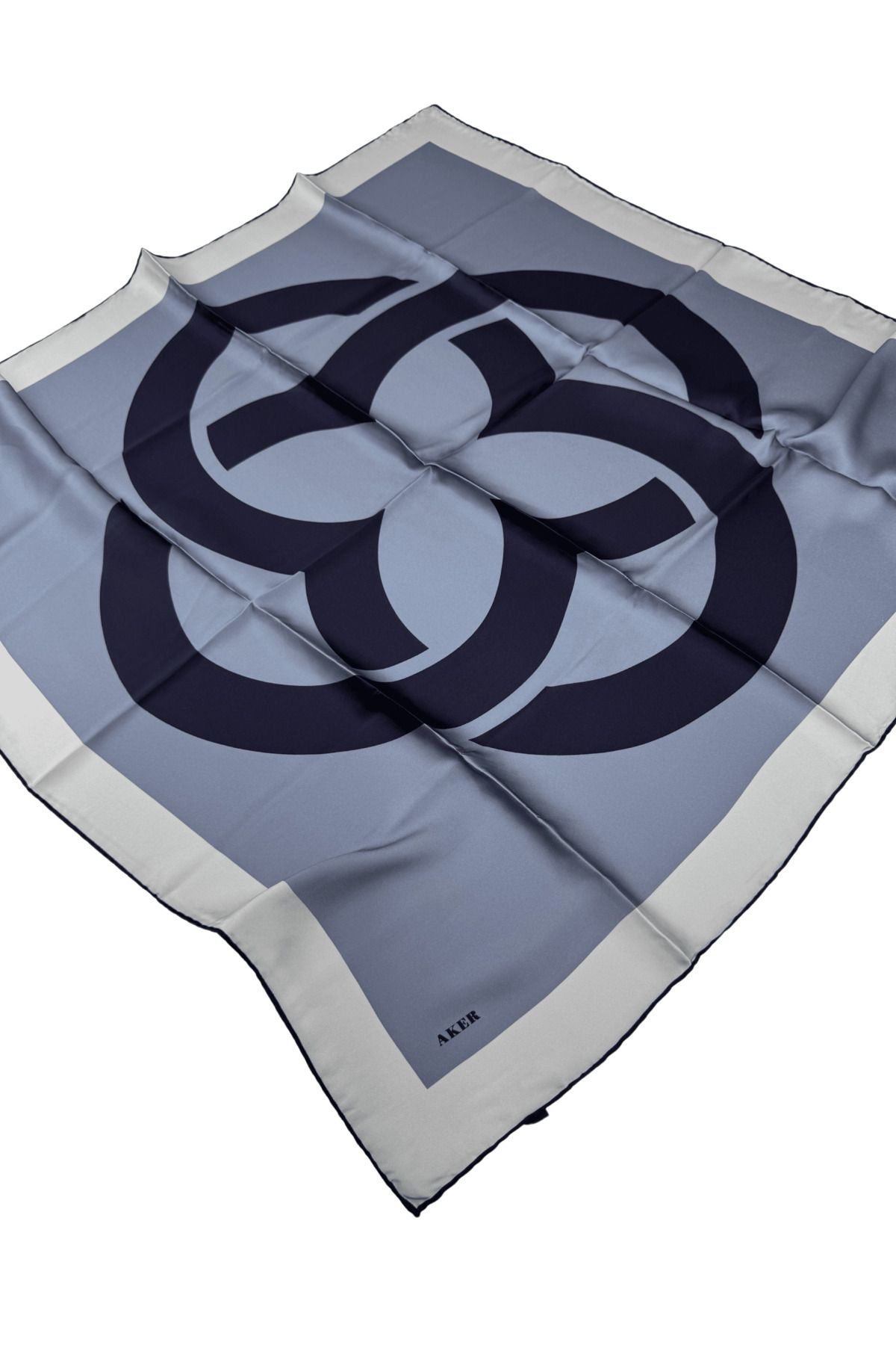 Aker Twill İpek Eşarp 8800701-322 Geometrik Desen Metalik Mavi-Siyah