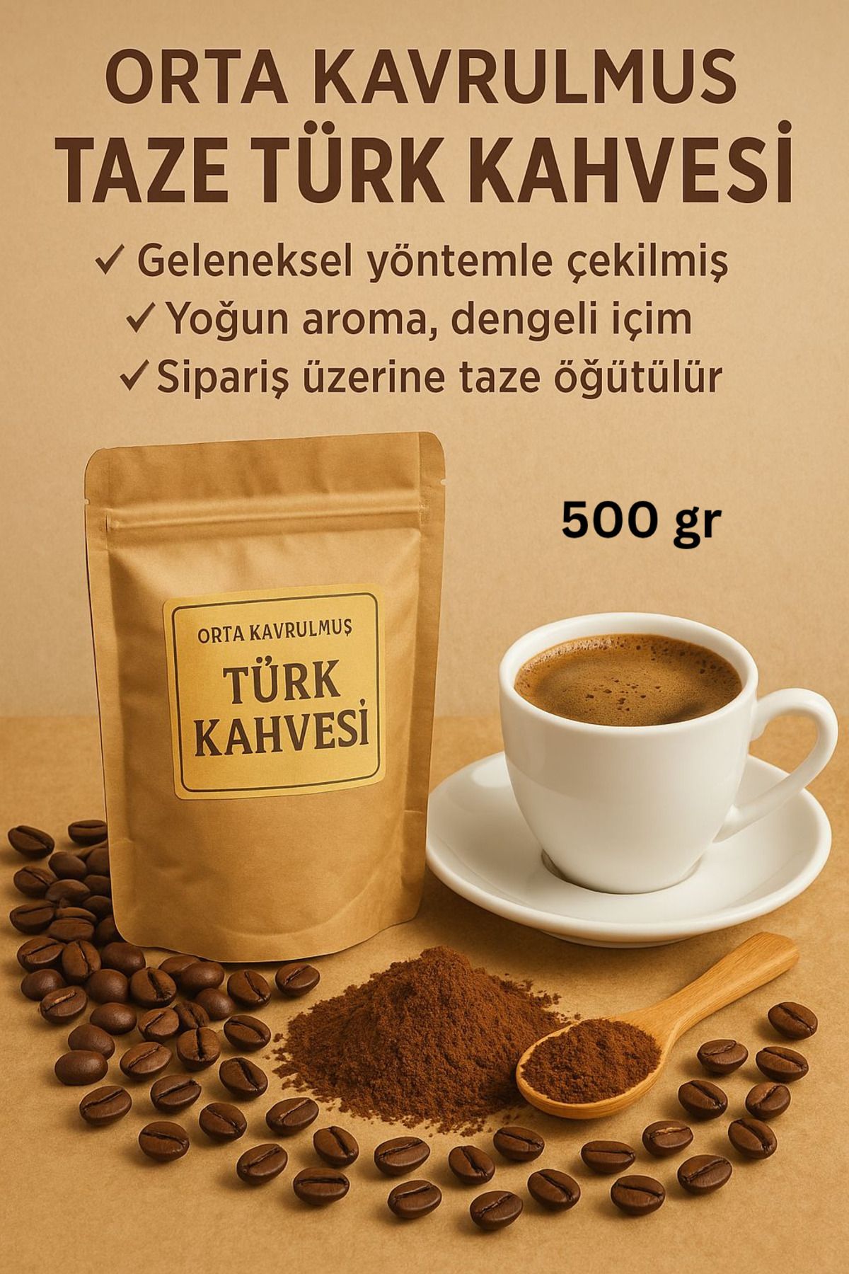 Hepyek Tarihi Büyüksaat Kahvecisi Orta Kavrulmuş Türk Kahvesi 500 gr – Taze Çekilmiş , Bol Köpüklü